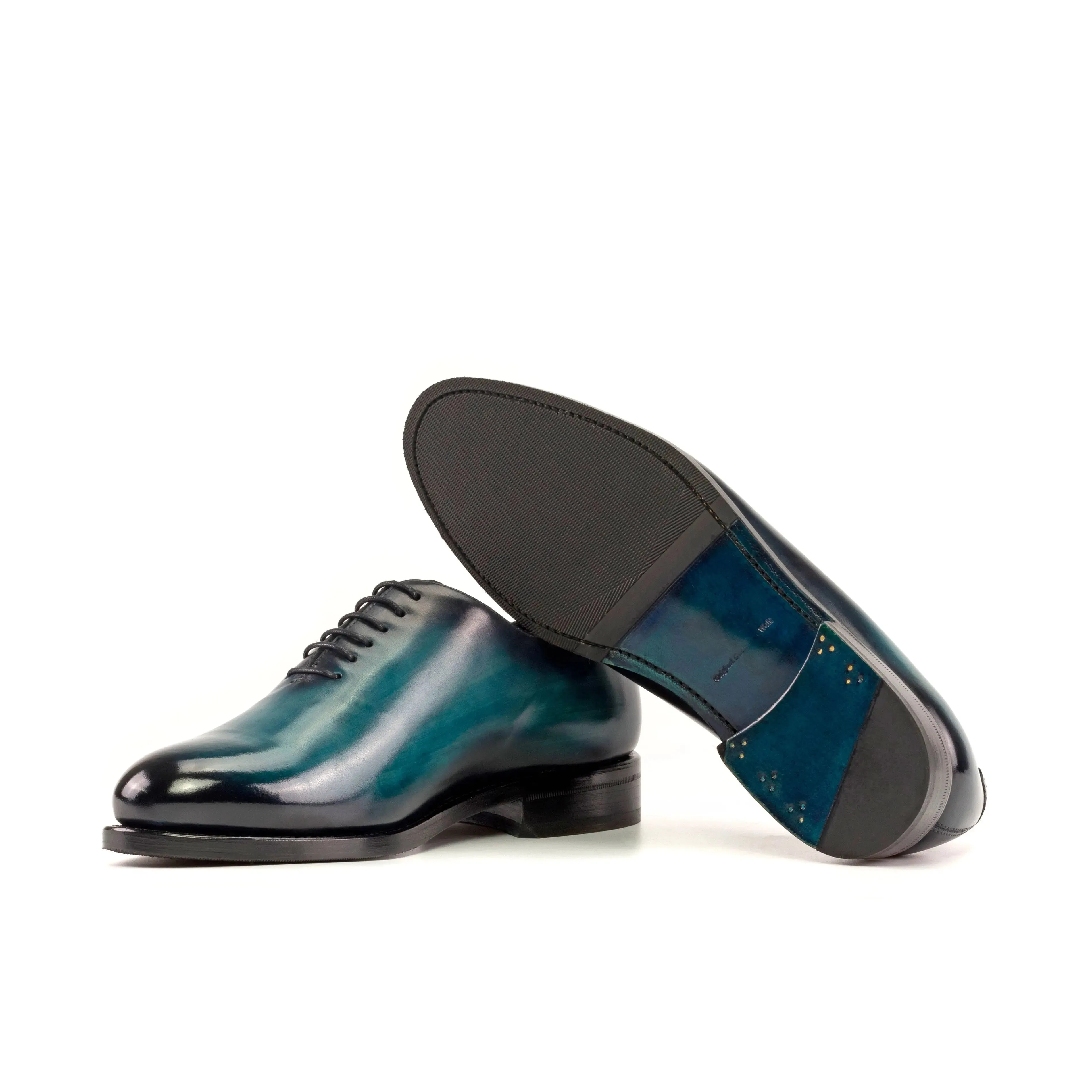 Dapperfam Shoes DapperFam Giuliano in Turquoise Men's Hand-Painted Patina Whole Cut
