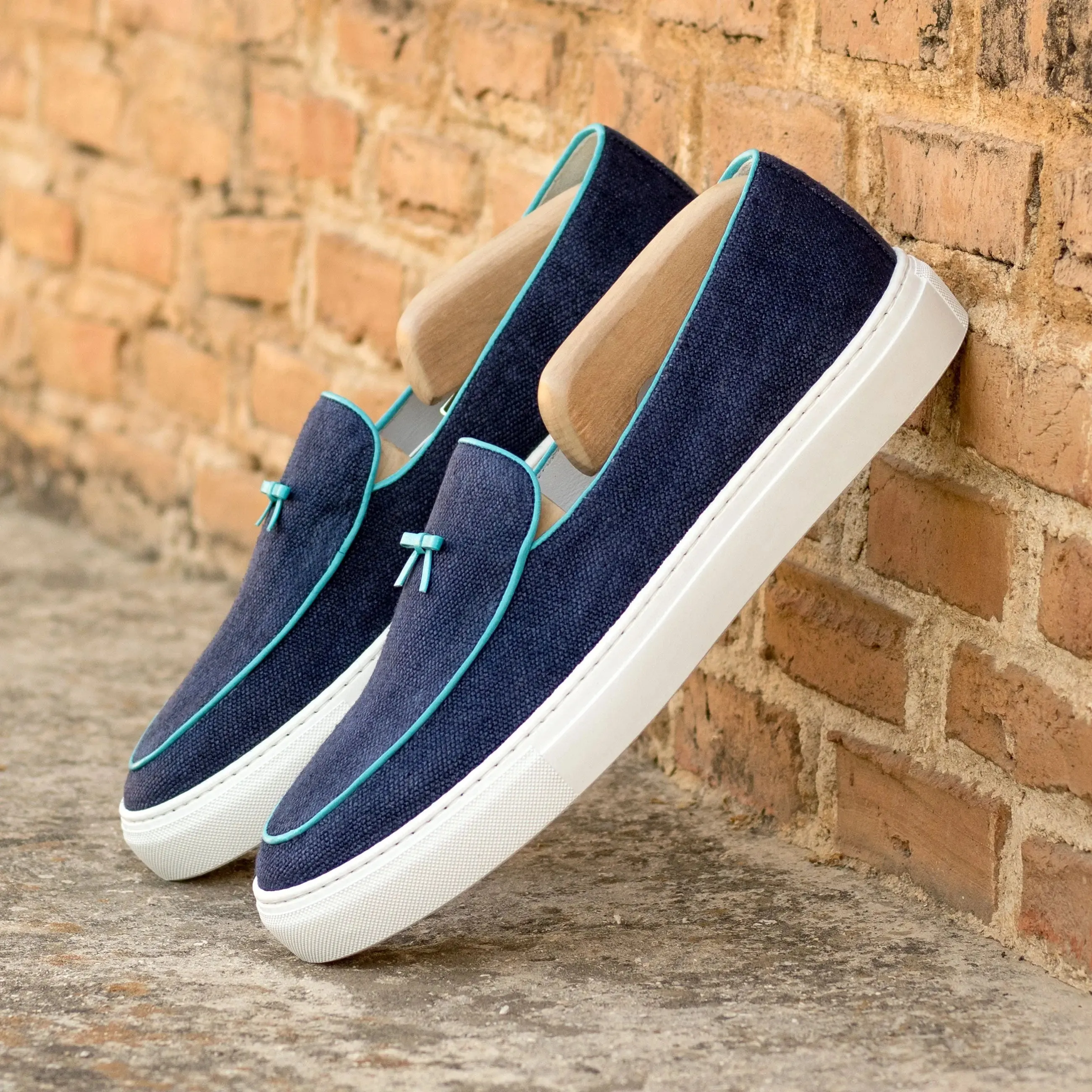 Dapperfam Shoes DapperFam King in Navy Men's Linen Belgian Sneaker