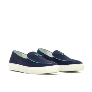 Dapperfam Shoes DapperFam King in Navy Men's Linen Belgian Sneaker