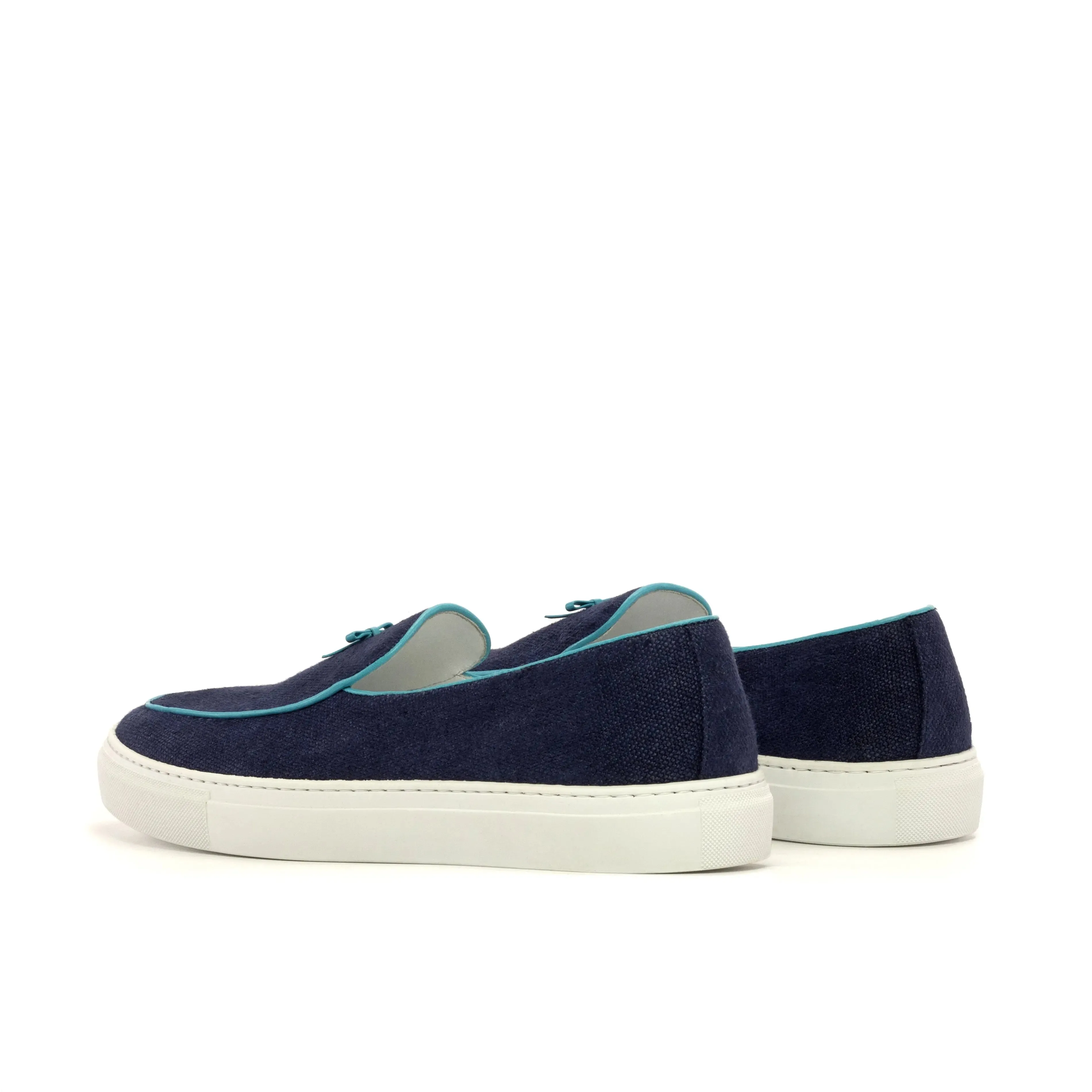 Dapperfam Shoes DapperFam King in Navy Men's Linen Belgian Sneaker