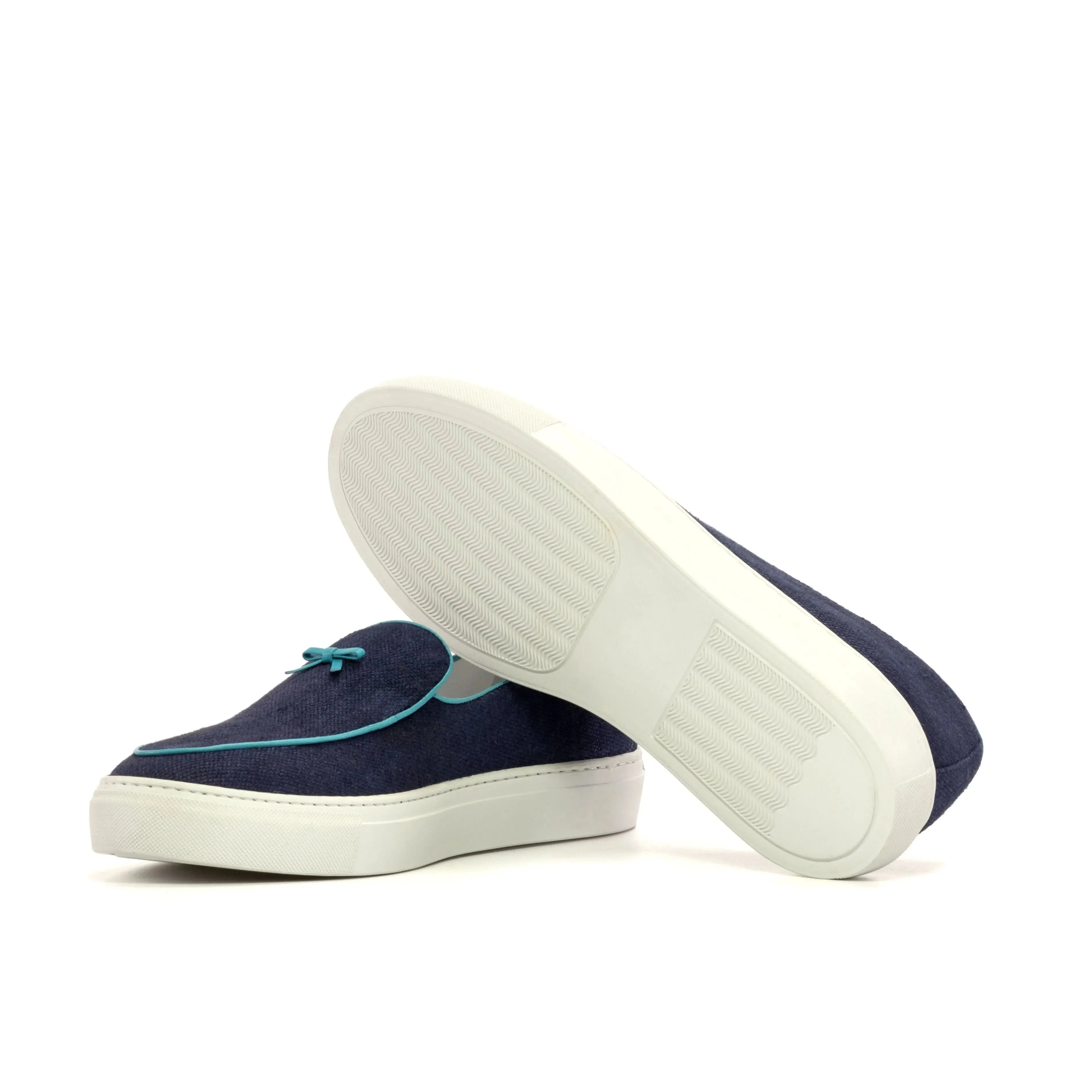Dapperfam Shoes DapperFam King in Navy Men's Linen Belgian Sneaker
