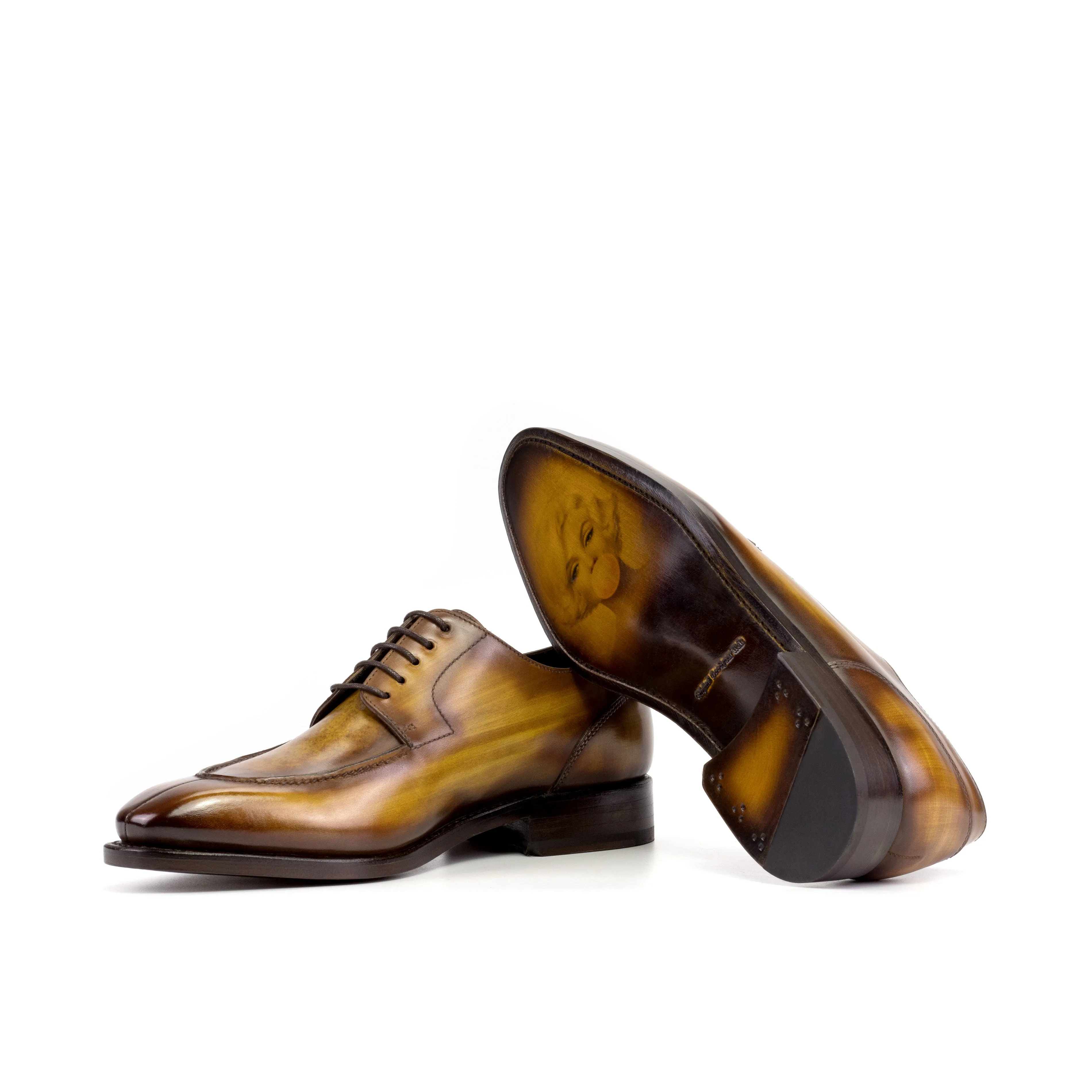 Dapperfam Shoes DapperFam Lorenzo in Cognac Men's Hand-Painted Patina Derby Split Toe