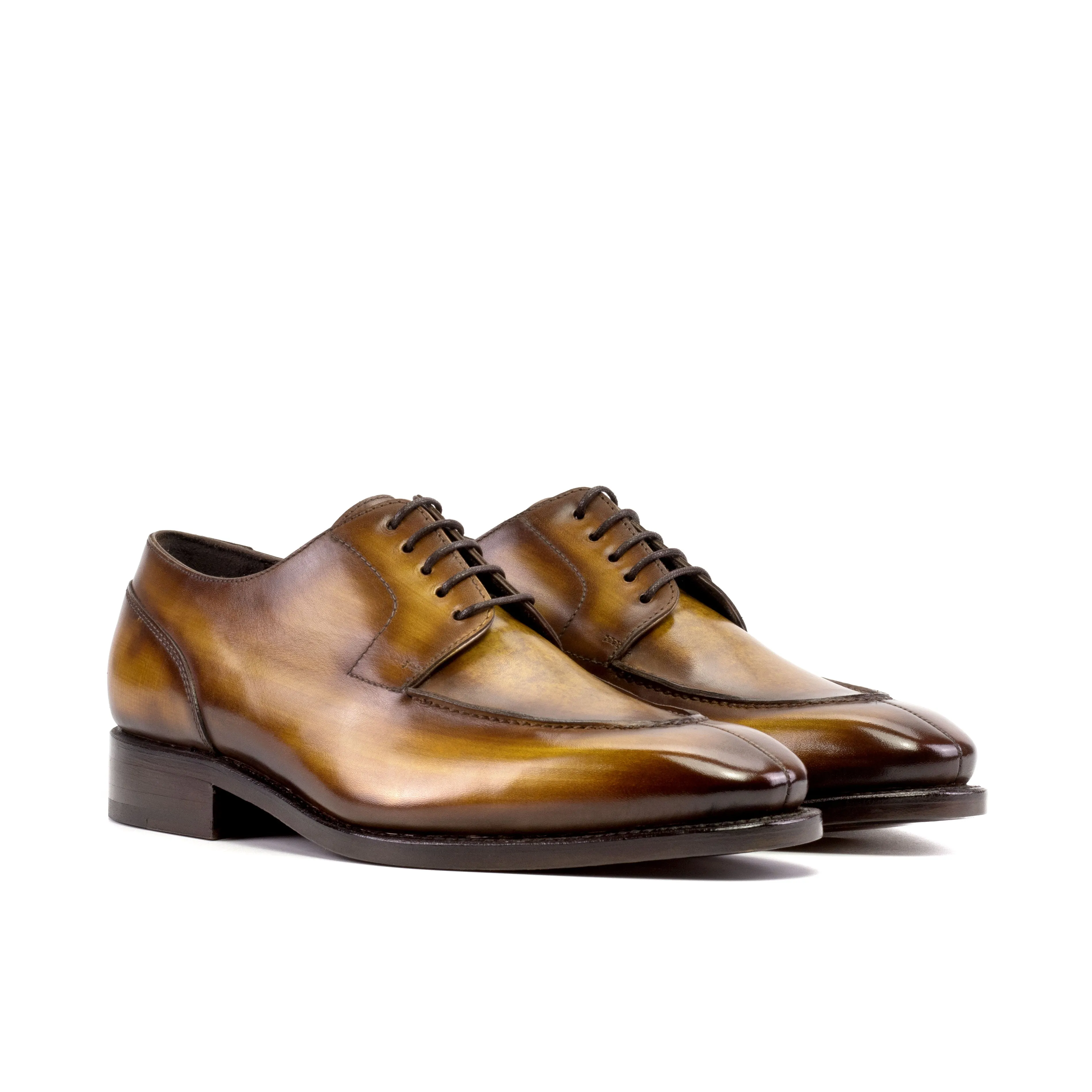 Dapperfam Shoes DapperFam Lorenzo in Cognac Men's Hand-Painted Patina Derby Split Toe