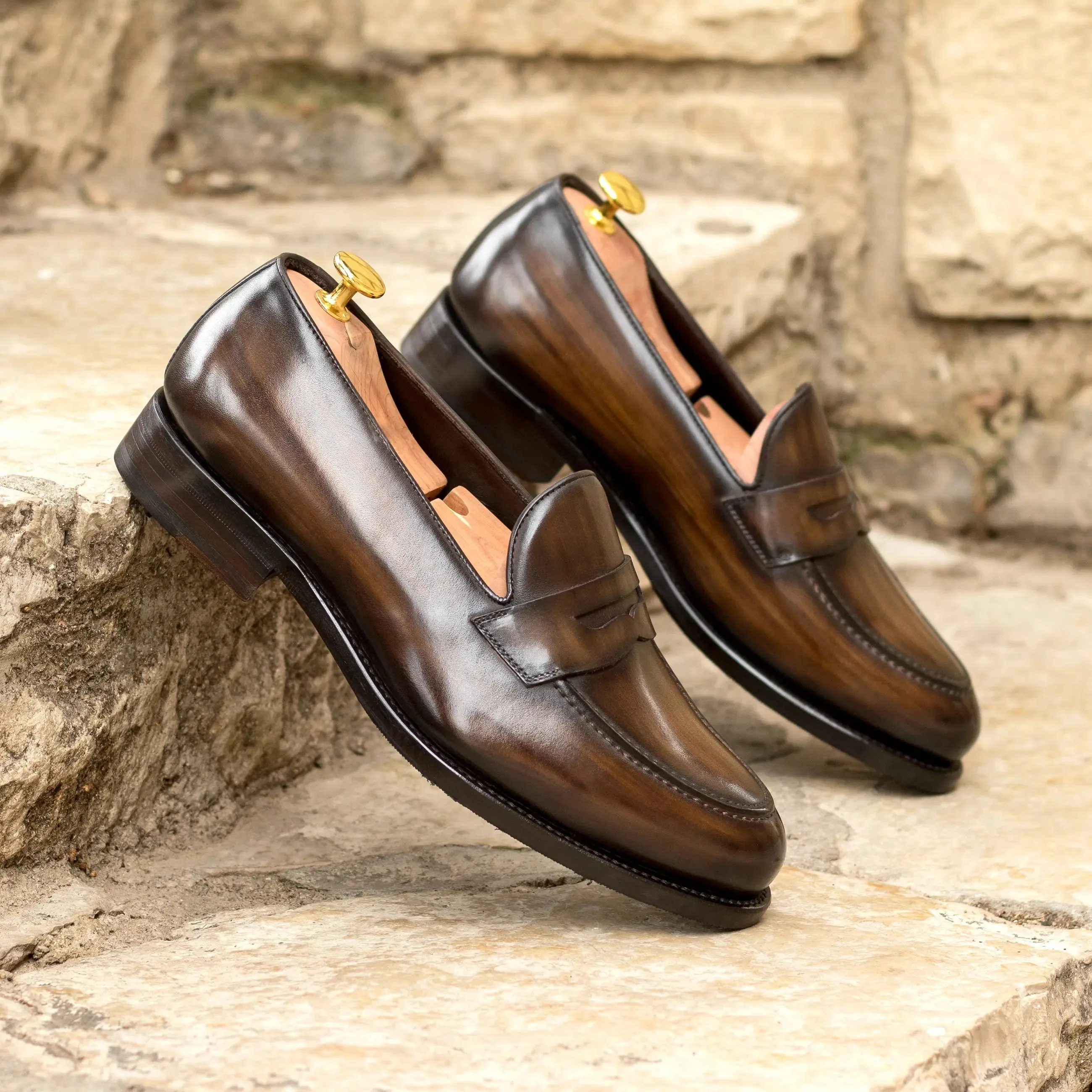 Dapperfam Shoes DapperFam Luciano in Brown Men's Hand-Painted Patina Loafer