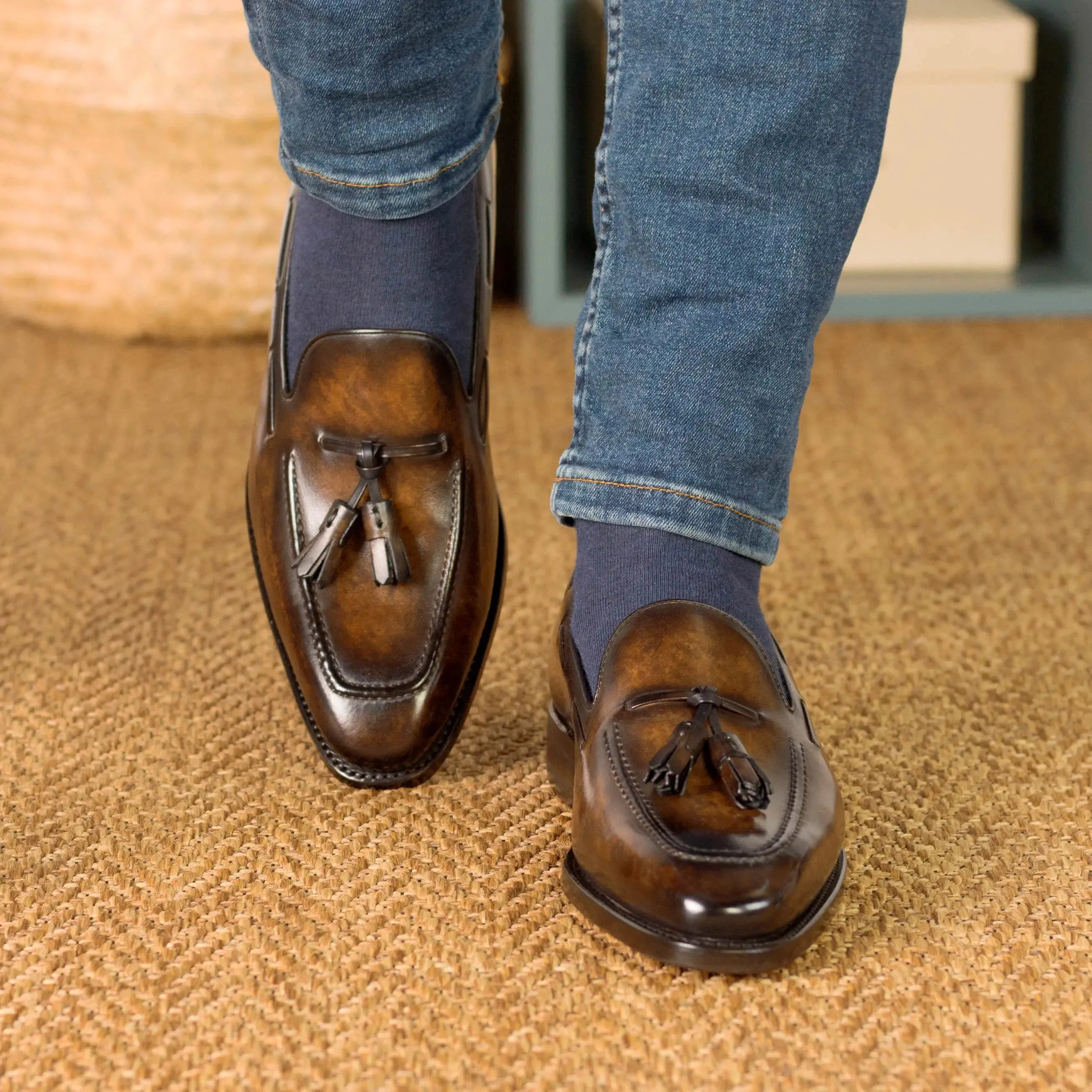 Dapperfam Shoes DapperFam Luciano in Brown Men's Hand-Painted Patina Loafer
