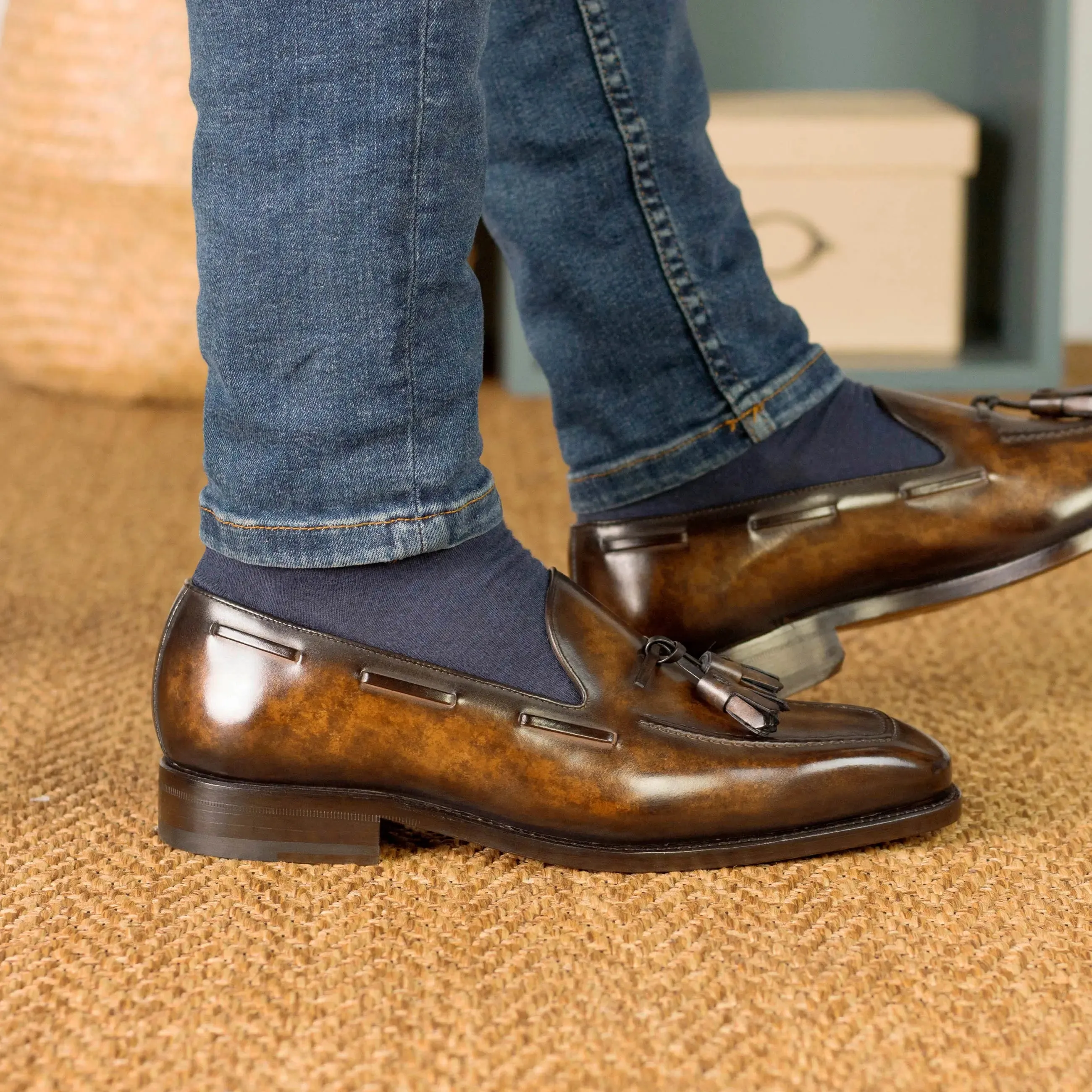 Dapperfam Shoes DapperFam Luciano in Brown Men's Hand-Painted Patina Loafer