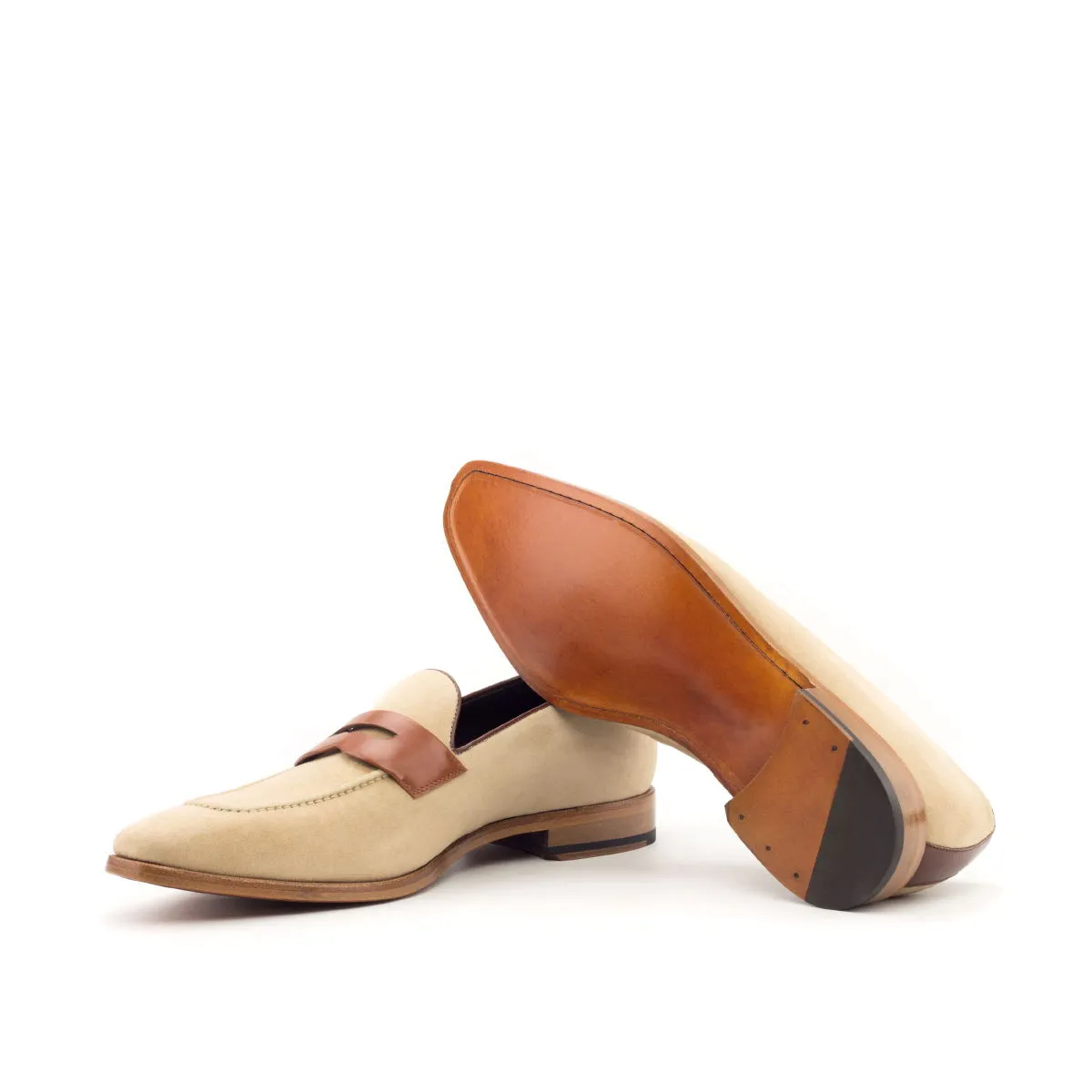 Dapperfam Shoes DapperFam Luciano in Taupe / Cognac / Med Brown Men's Italian Leather & Italian Suede Loafer