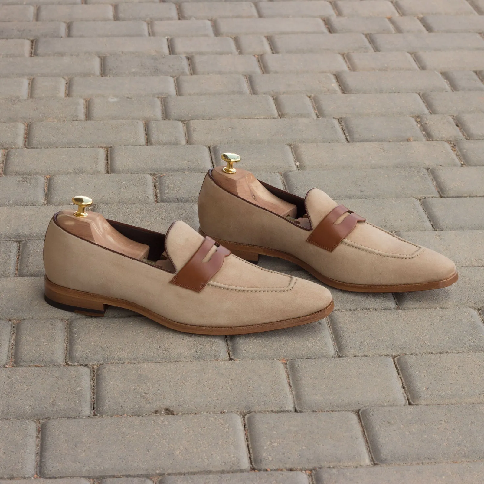 Dapperfam Shoes DapperFam Luciano in Taupe / Cognac / Med Brown Men's Italian Leather & Italian Suede Loafer