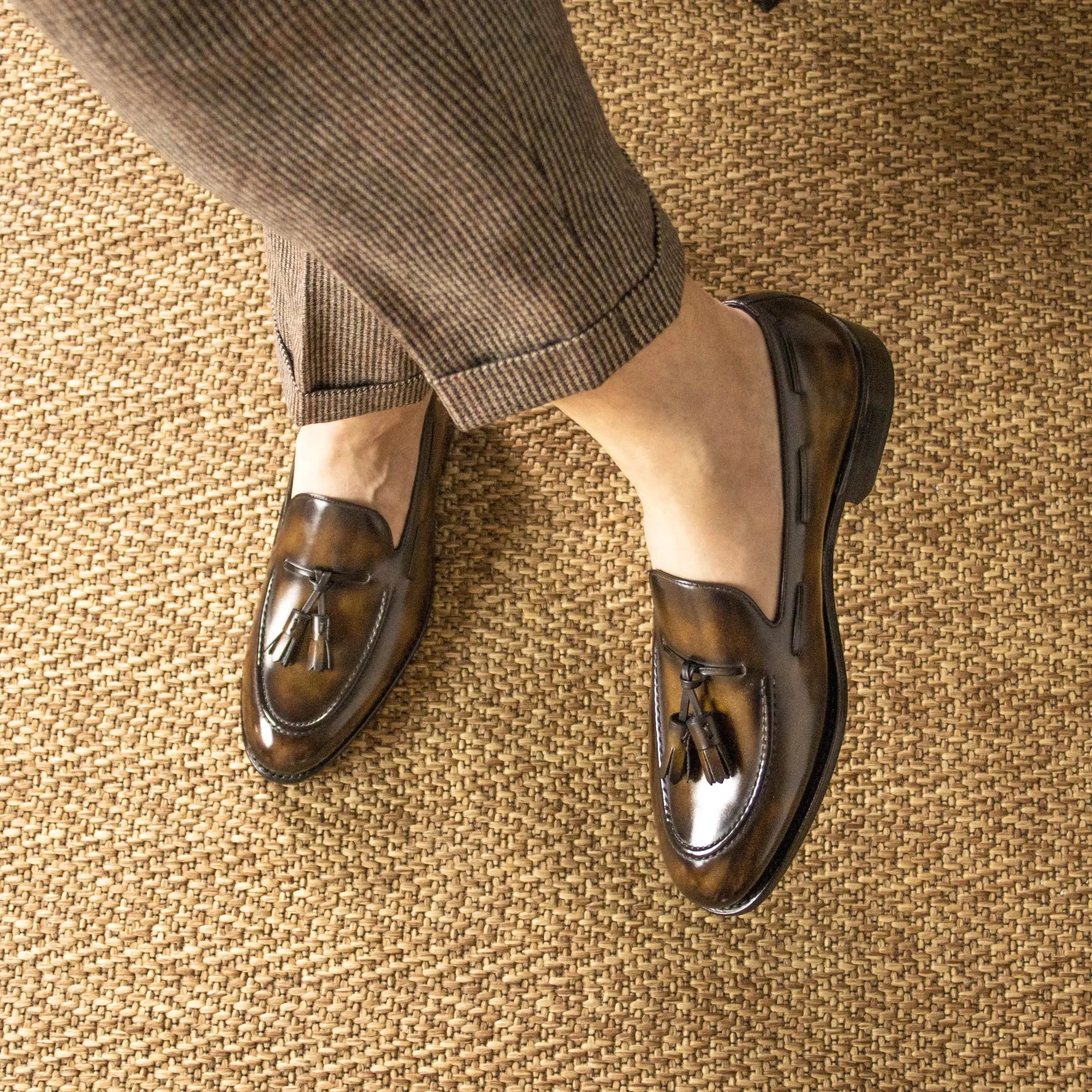 Dapperfam Shoes DapperFam Luciano in Tobacco Men's Hand-Painted Patina Loafer