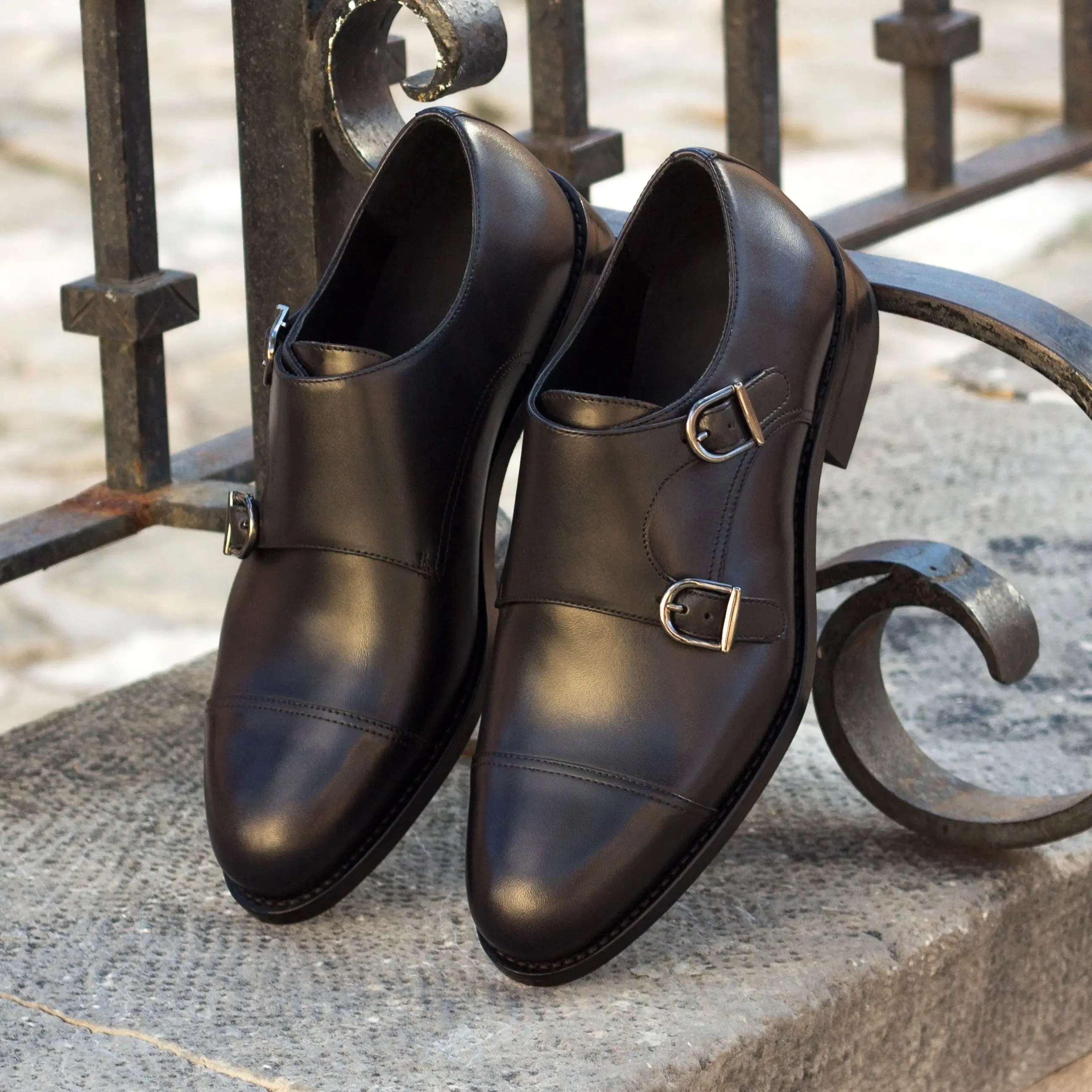 Dapperfam Shoes DapperFam Monaco in Black Men's Italian Leather Double Monk