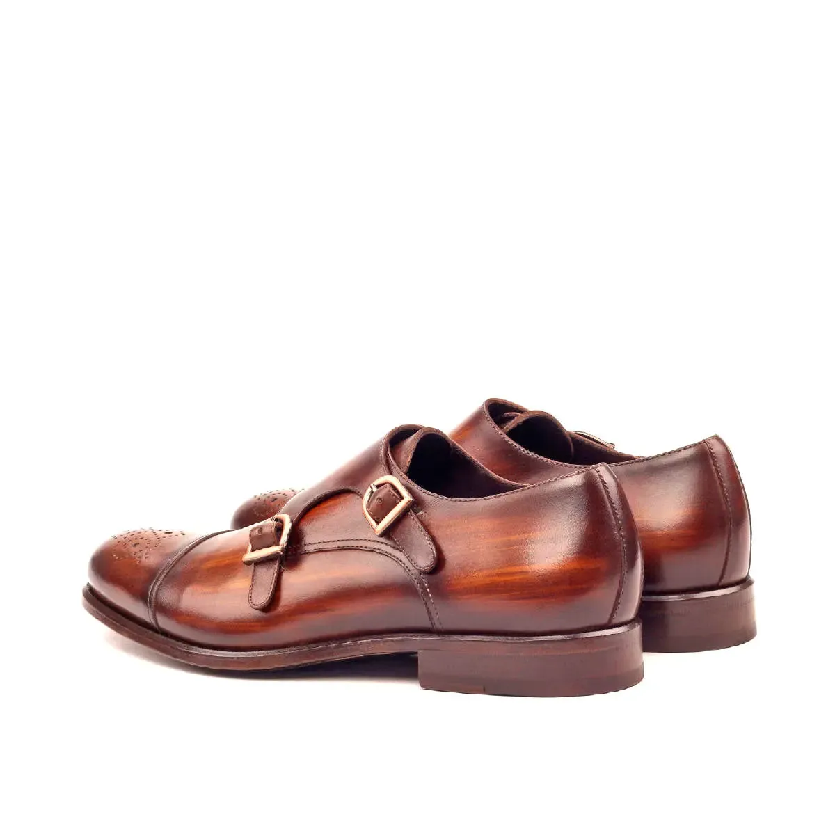 Dapperfam Shoes DapperFam Monaco in Brown Men's Hand-Painted Patina Double Monk