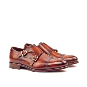 Dapperfam Shoes DapperFam Monaco in Brown Men's Hand-Painted Patina Double Monk