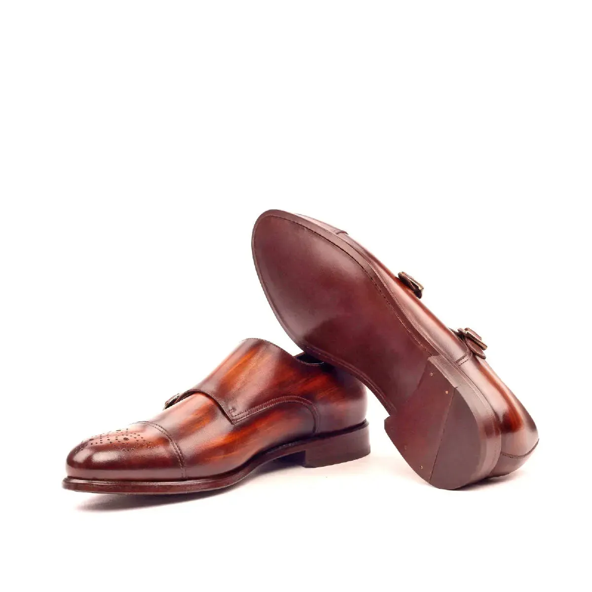 Dapperfam Shoes DapperFam Monaco in Brown Men's Hand-Painted Patina Double Monk