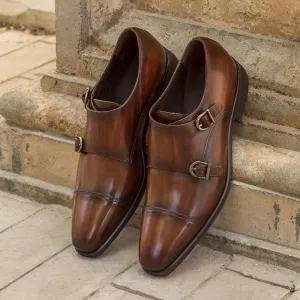 Dapperfam Shoes DapperFam Monaco in Brown Men's Hand-Painted Patina Double Monk