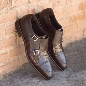 Dapperfam Shoes DapperFam Monaco in Dark Brown Men's Italian Leather Double Monk