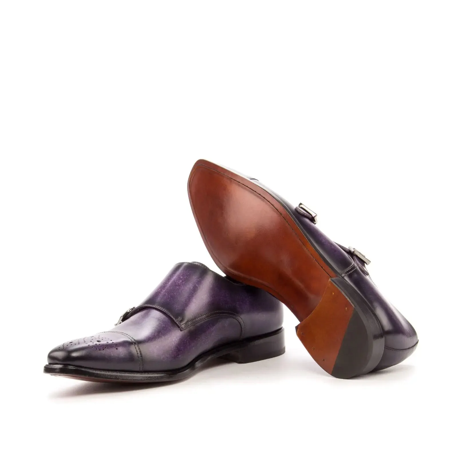 Dapperfam Shoes DapperFam Monaco in Purple Men's Hand-Painted Patina Double Monk