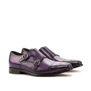 Dapperfam Shoes DapperFam Monaco in Purple Men's Hand-Painted Patina Double Monk
