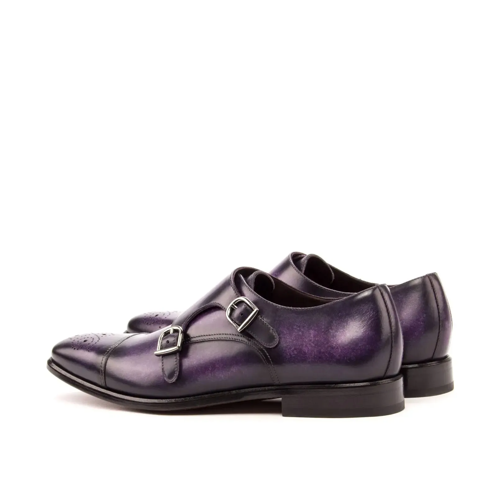 Dapperfam Shoes DapperFam Monaco in Purple Men's Hand-Painted Patina Double Monk