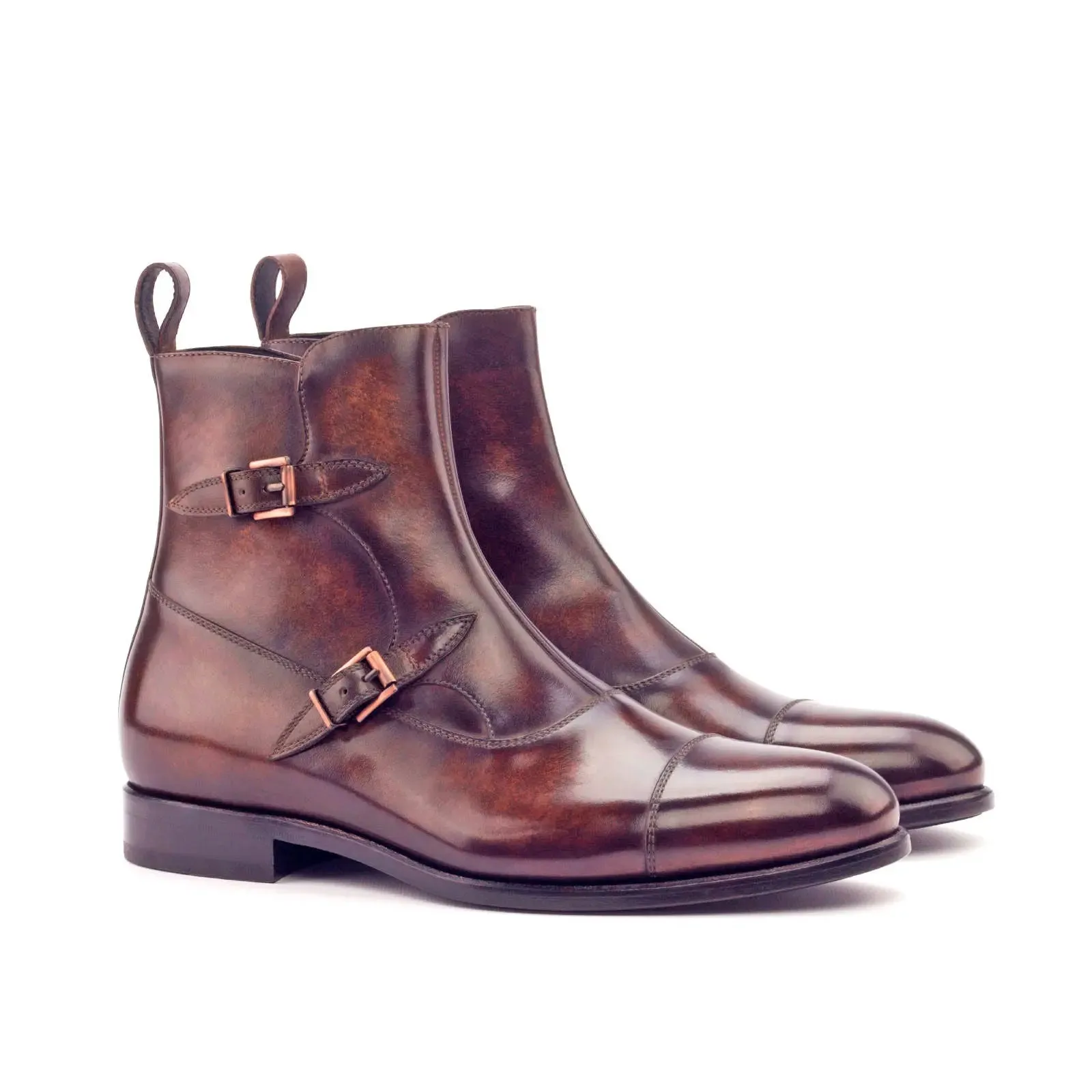 Dapperfam Shoes DapperFam Octavian in Brown Men's Hand-Painted Patina Buckle Boot
