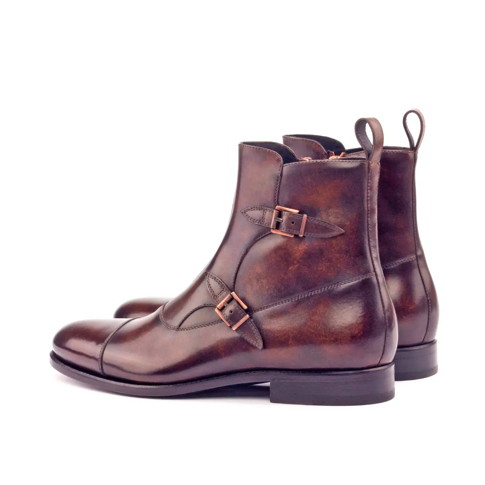 Dapperfam Shoes DapperFam Octavian in Brown Men's Hand-Painted Patina Buckle Boot