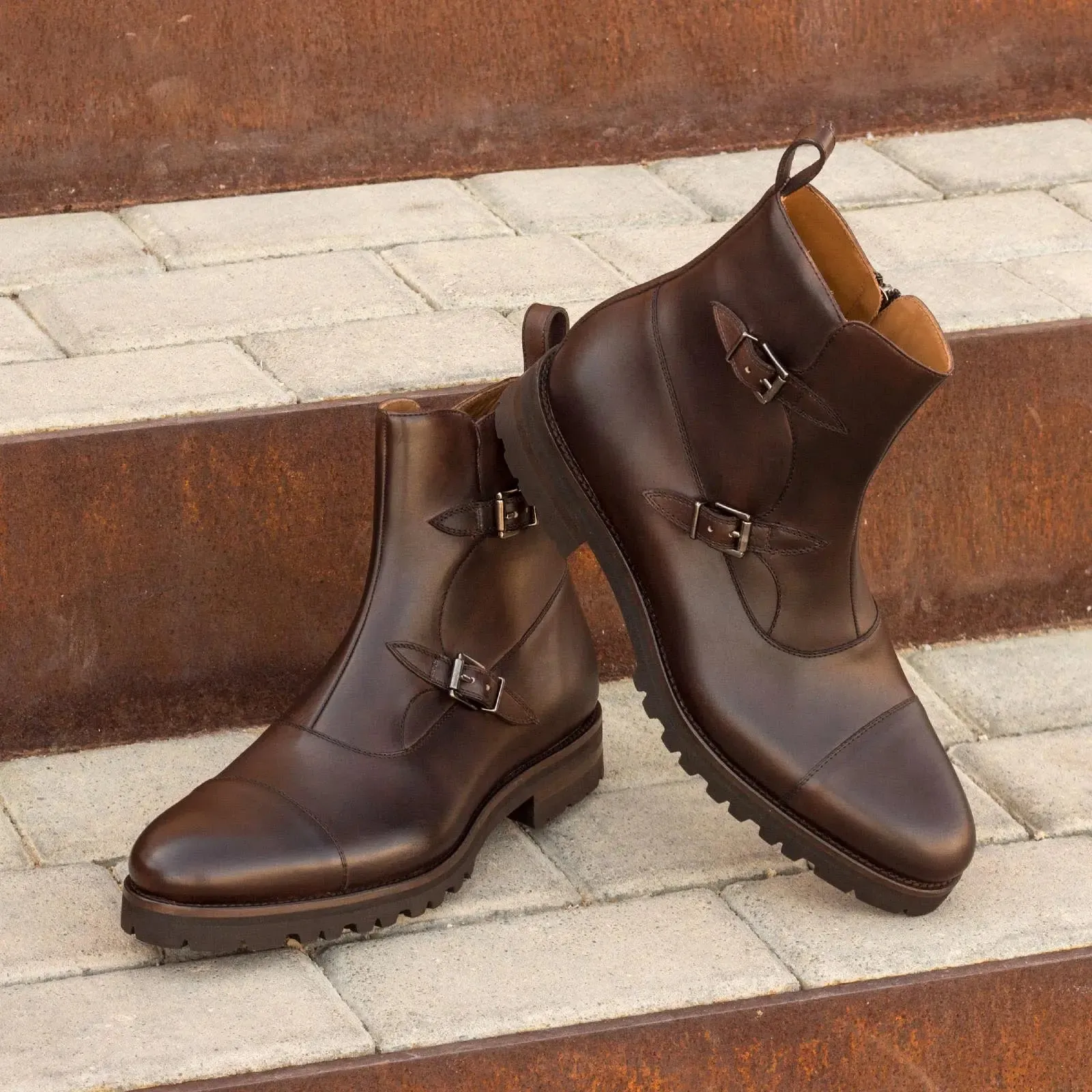 Dapperfam Shoes DapperFam Octavian in Dark Brown Men's Italian Leather Buckle Boot