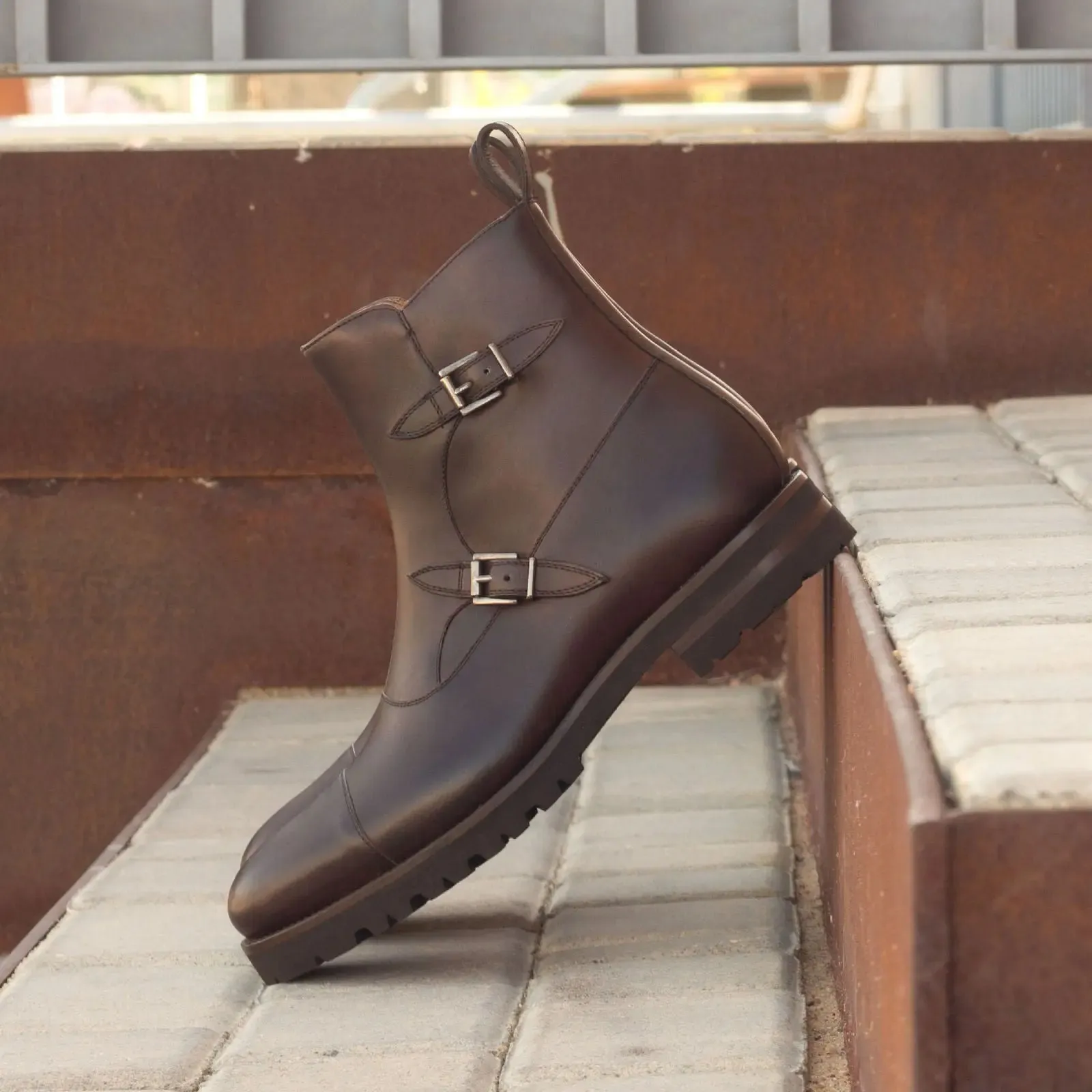 Dapperfam Shoes DapperFam Octavian in Dark Brown Men's Italian Leather Buckle Boot