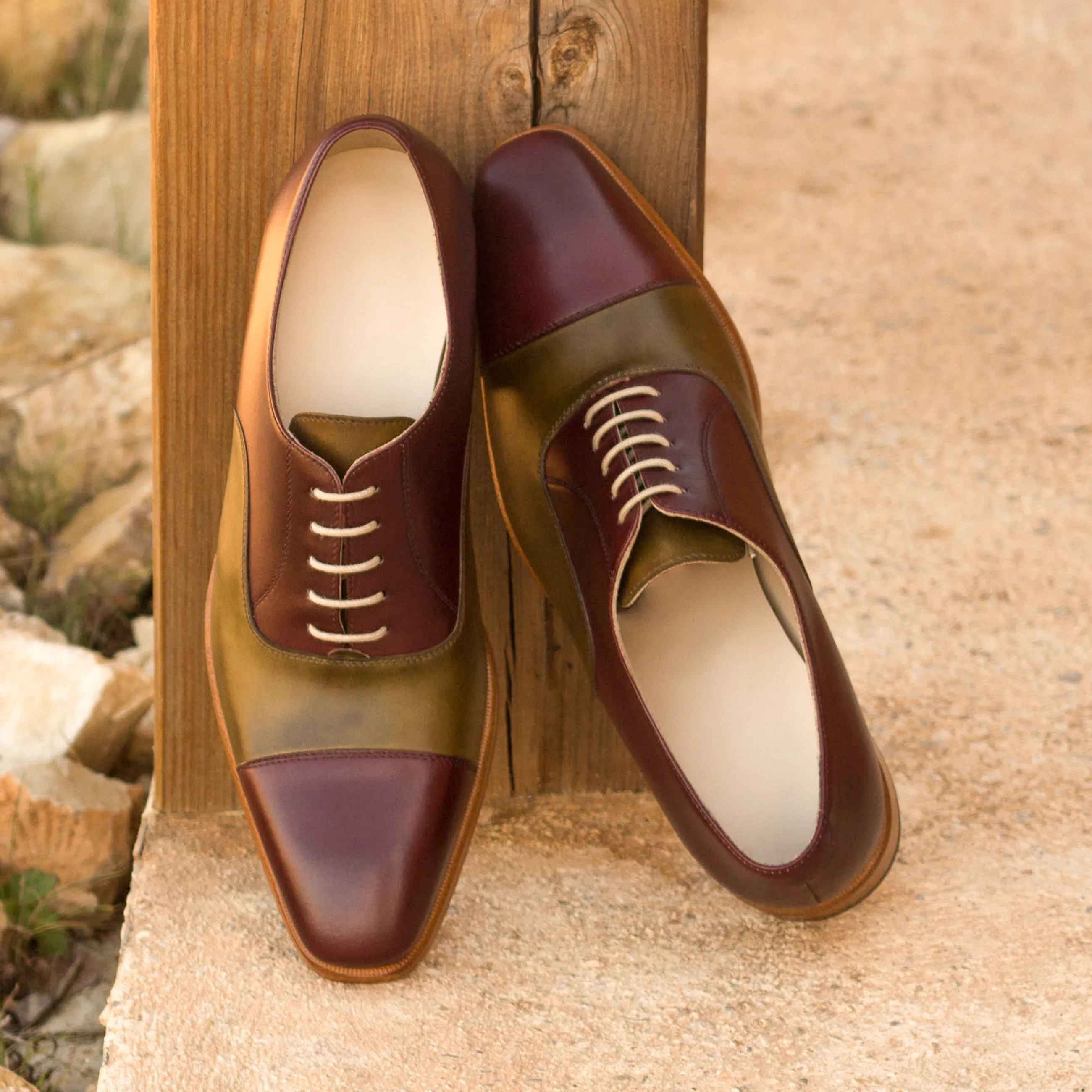 Dapperfam Shoes DapperFam Rafael in Burgundy / Olive Men's Italian Leather Oxford