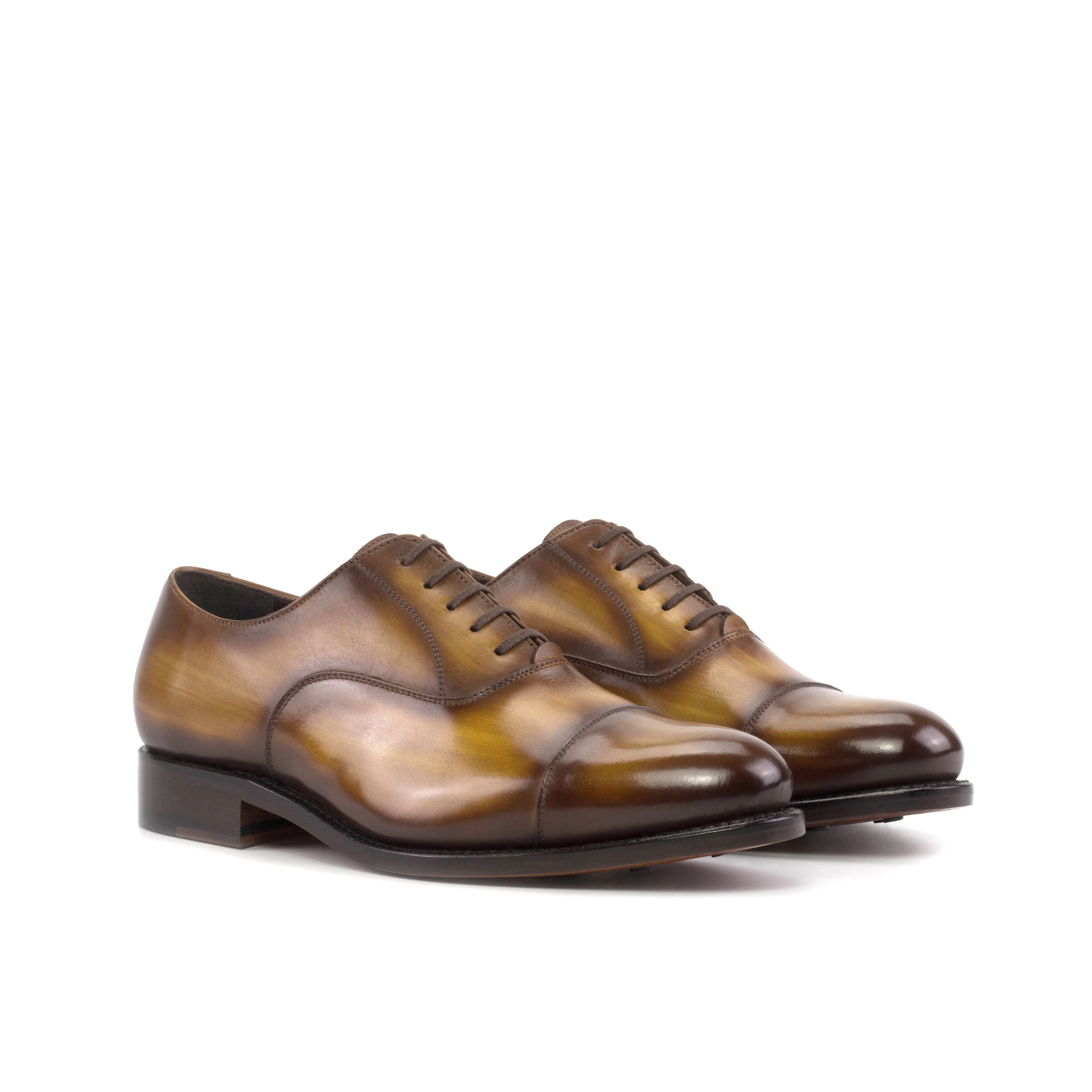 Dapperfam Shoes DapperFam Rafael in Cognac Men's Hand-Painted Patina Oxford