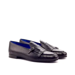 Dapperfam Shoes DapperFam Rialto in Black Men's Italian Croco Embossed Leather Monk Slipper