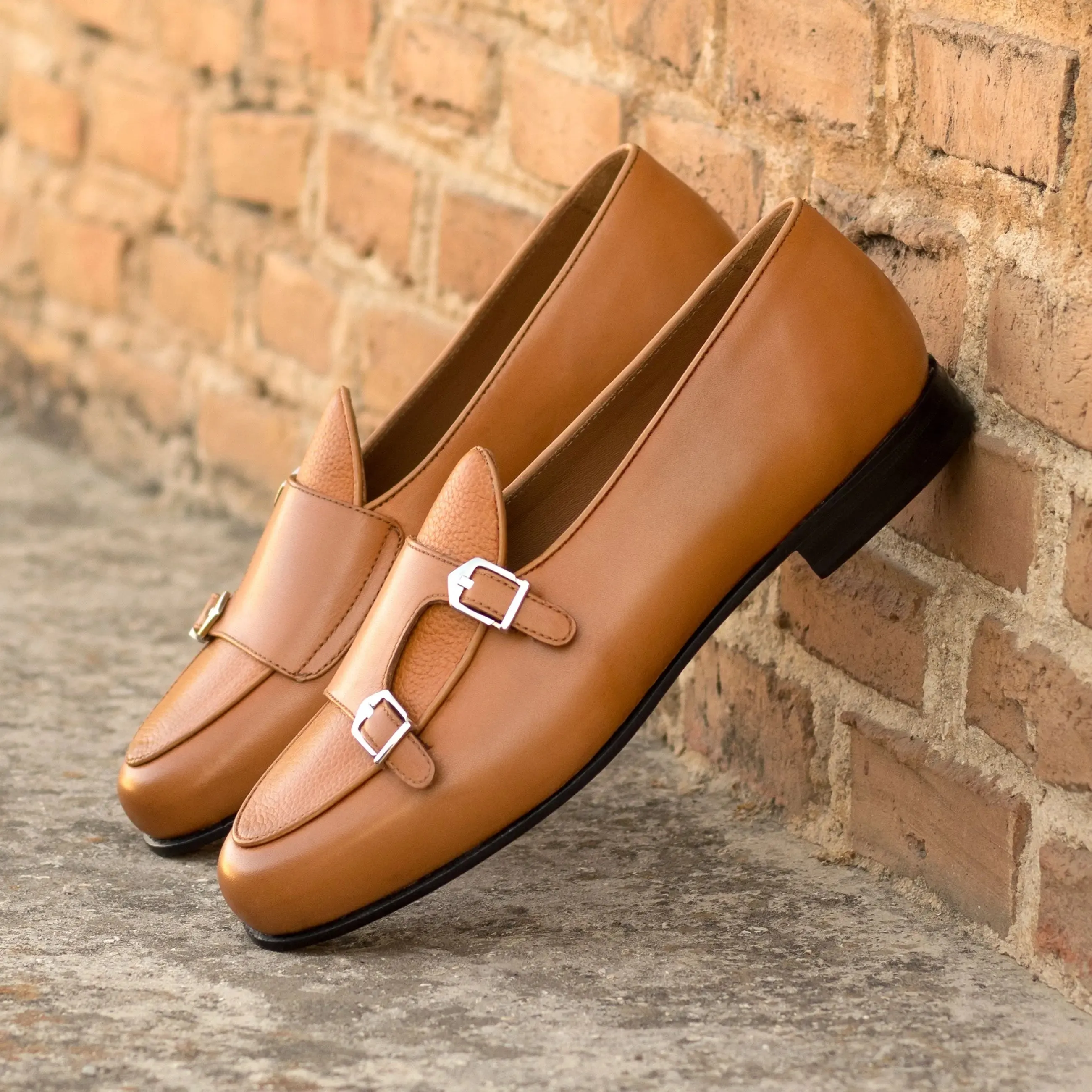 Dapperfam Shoes DapperFam Rialto in Cognac Men's Italian Leather & Full Grain Leather Monk Slipper