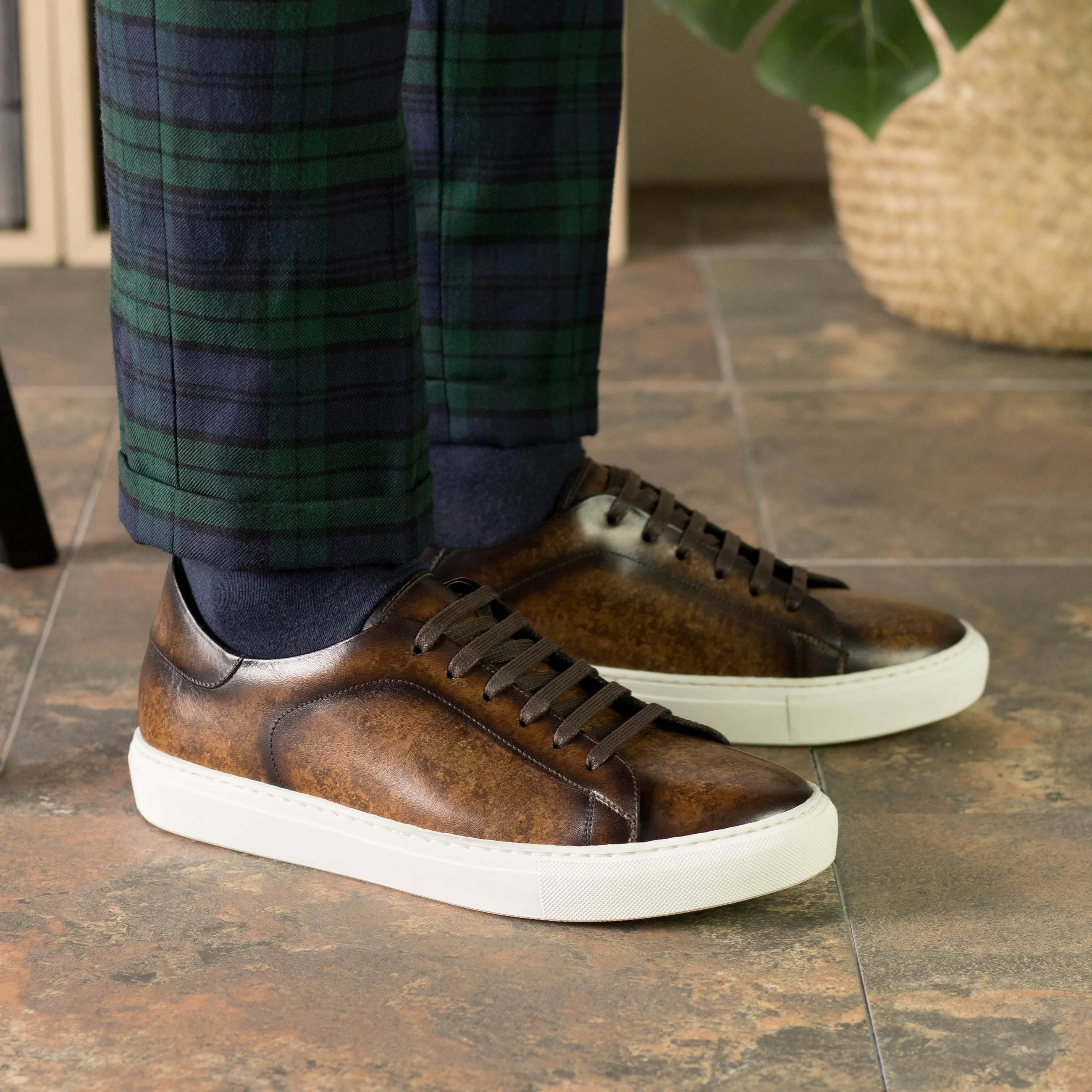 Dapperfam Shoes DapperFam Rivale in Brown Men's Hand-Painted Patina Trainer