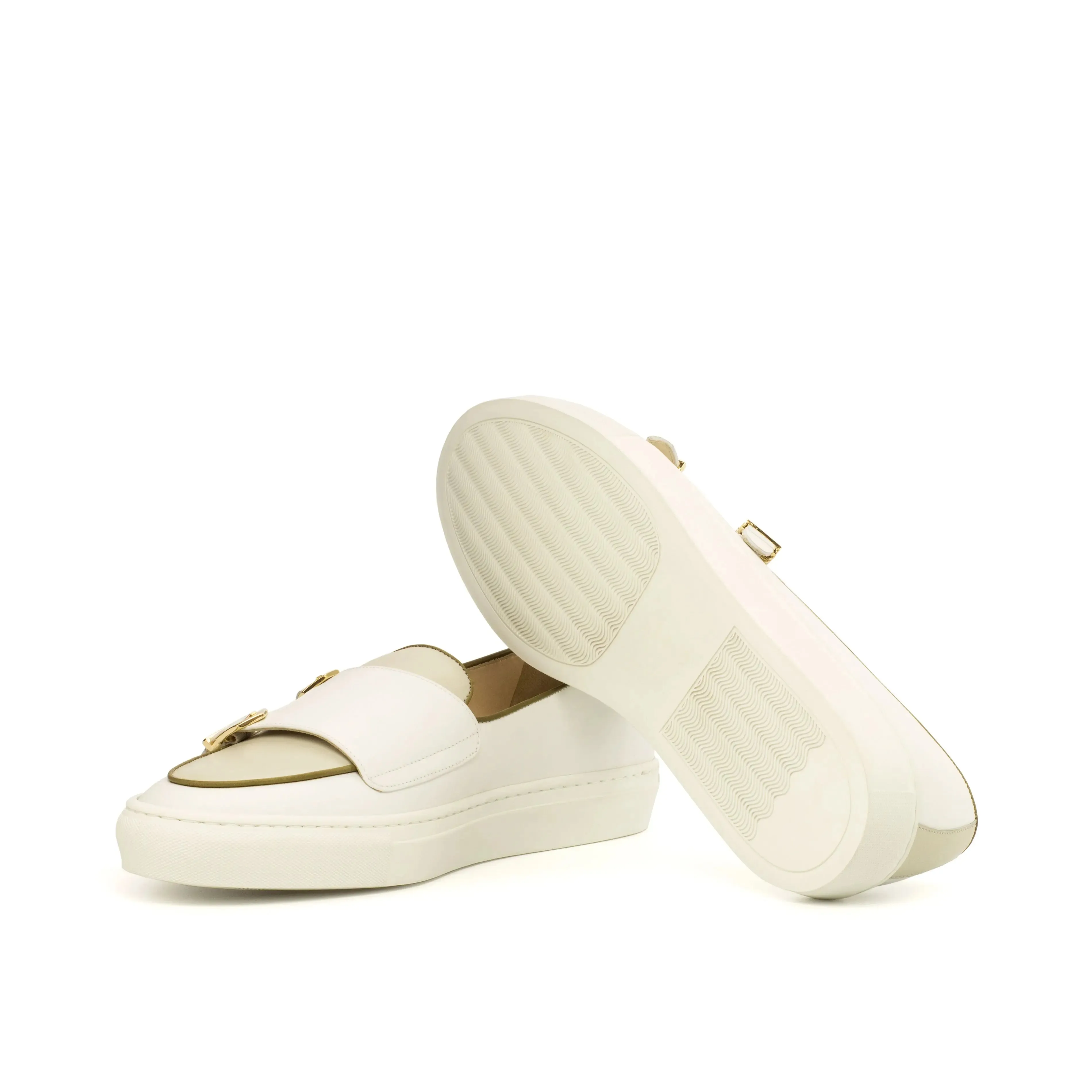 Dapperfam Shoes DapperFam Riviera in White / Nude Men's Italian Leather Monk Sneaker