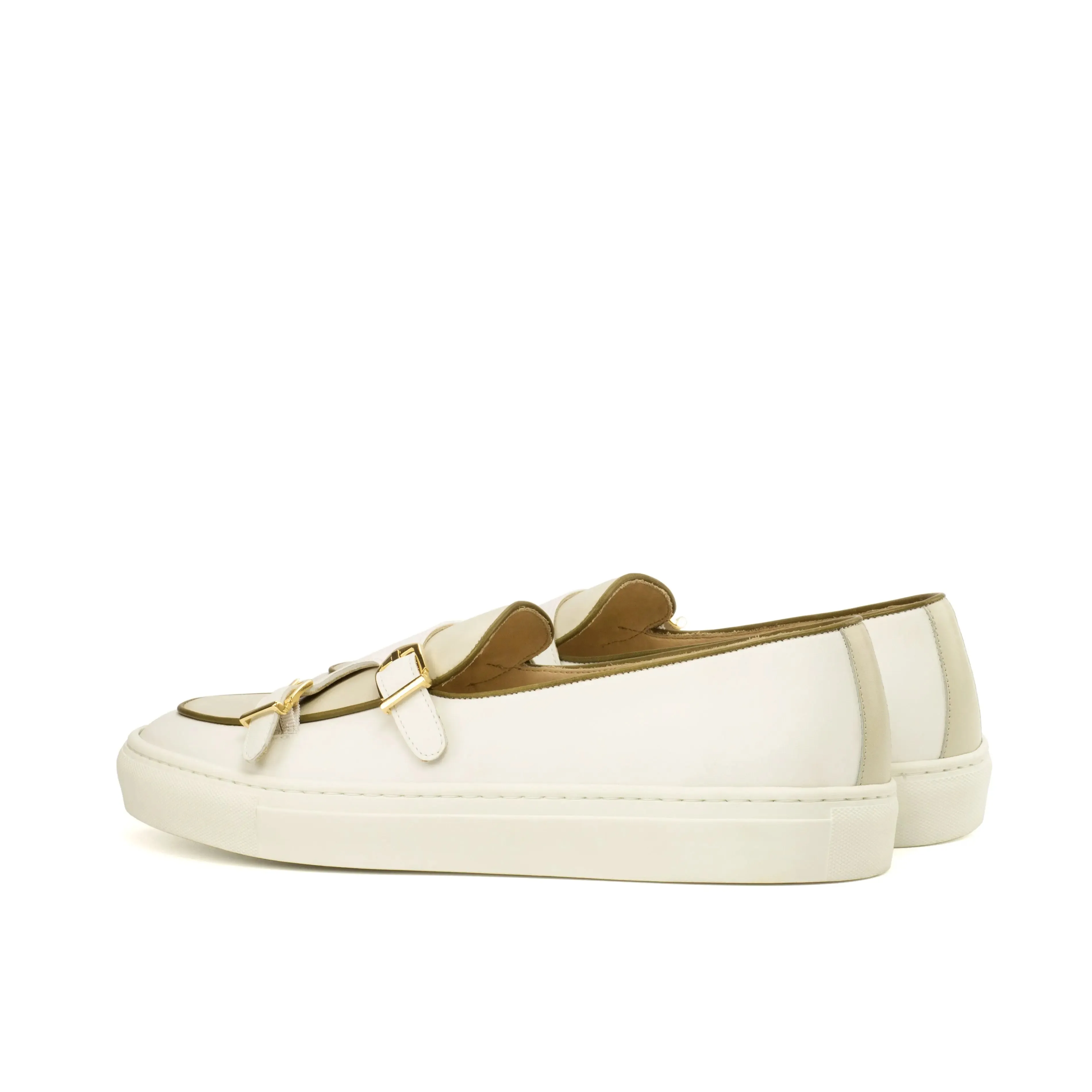 Dapperfam Shoes DapperFam Riviera in White / Nude Men's Italian Leather Monk Sneaker