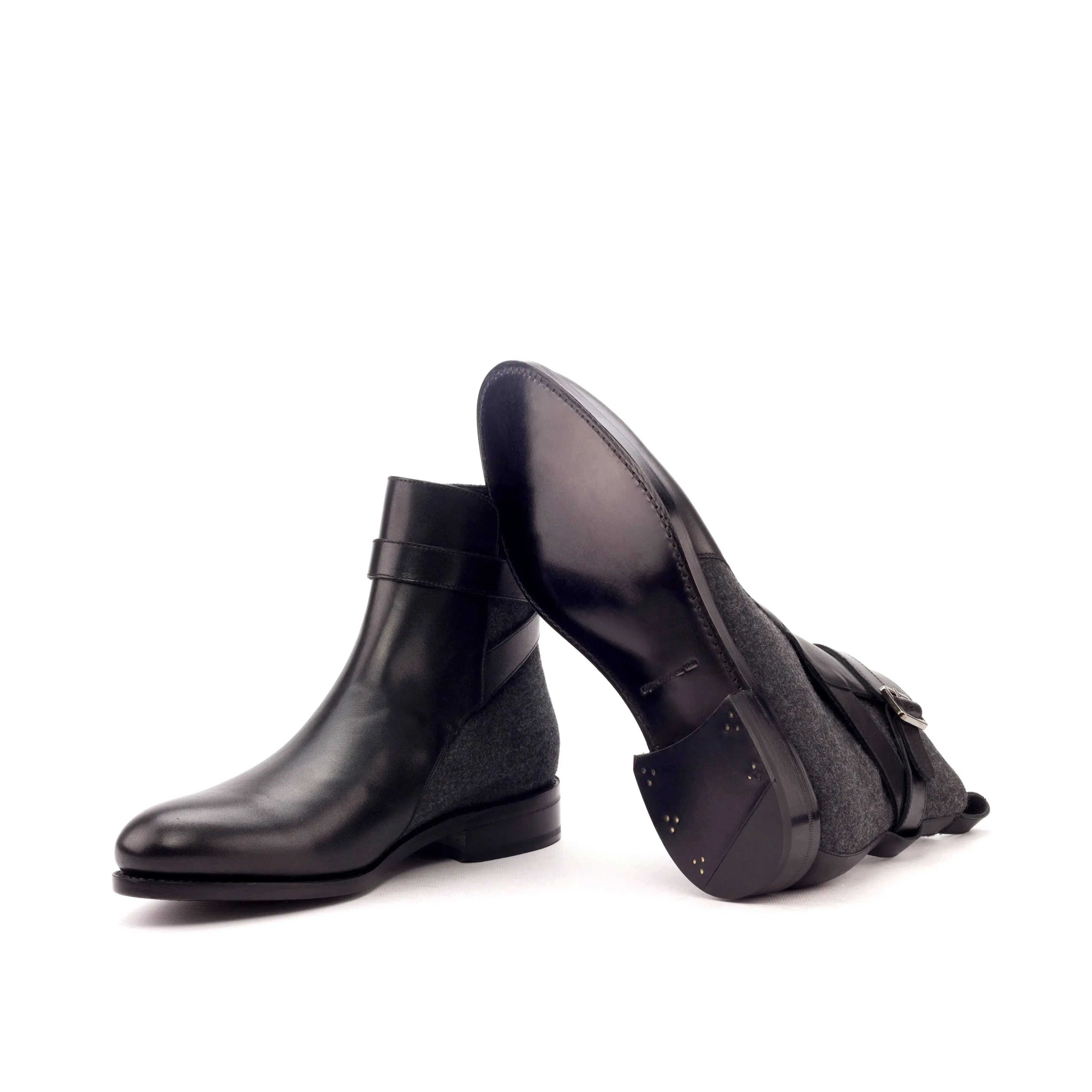 Dapperfam Shoes DapperFam Rohan in Black / Dark Grey Men's Flannel & Italian Leather Jodhpur Boot