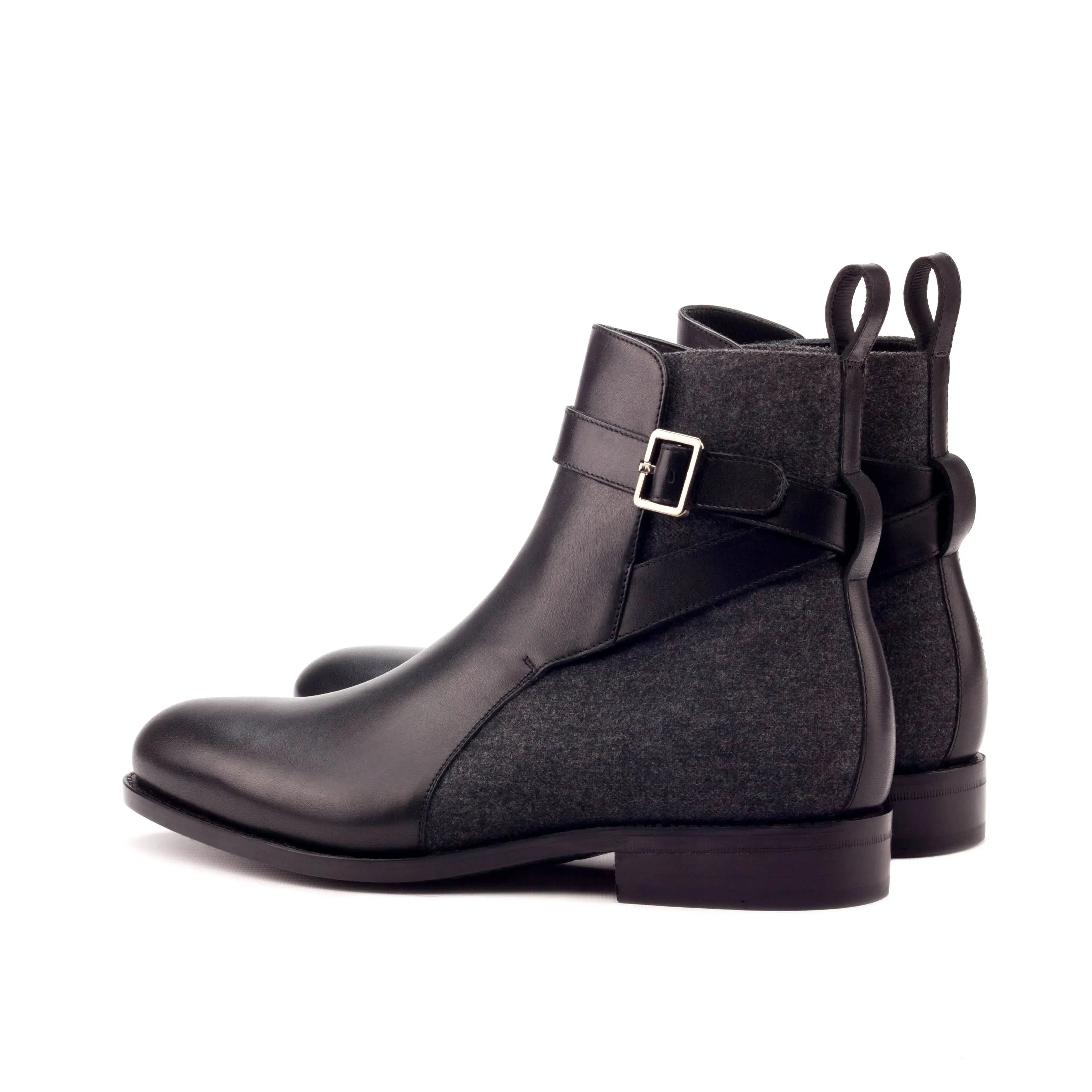Dapperfam Shoes DapperFam Rohan in Black / Dark Grey Men's Flannel & Italian Leather Jodhpur Boot