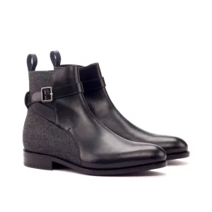 Dapperfam Shoes DapperFam Rohan in Black / Dark Grey Men's Flannel & Italian Leather Jodhpur Boot