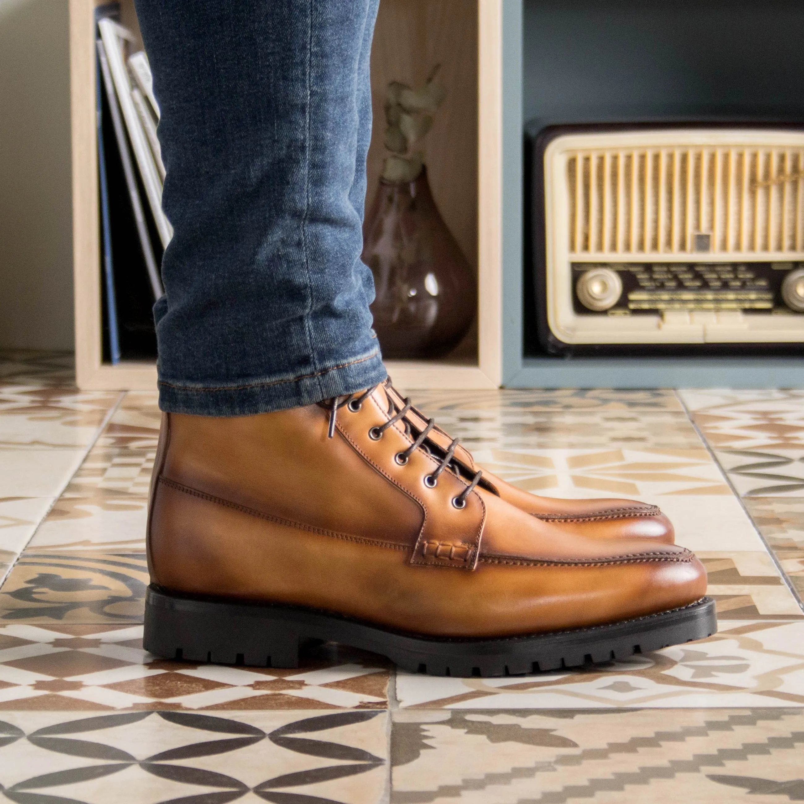 Dapperfam Shoes DapperFam Ryker in Cognac Men's Italian Leather Moc Boot