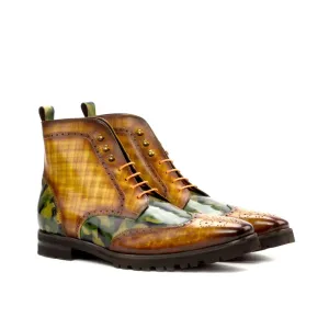Dapperfam Shoes DapperFam Valiant in Cognac / Khaki Camo Men's Hand-Painted Patina Military Brogue