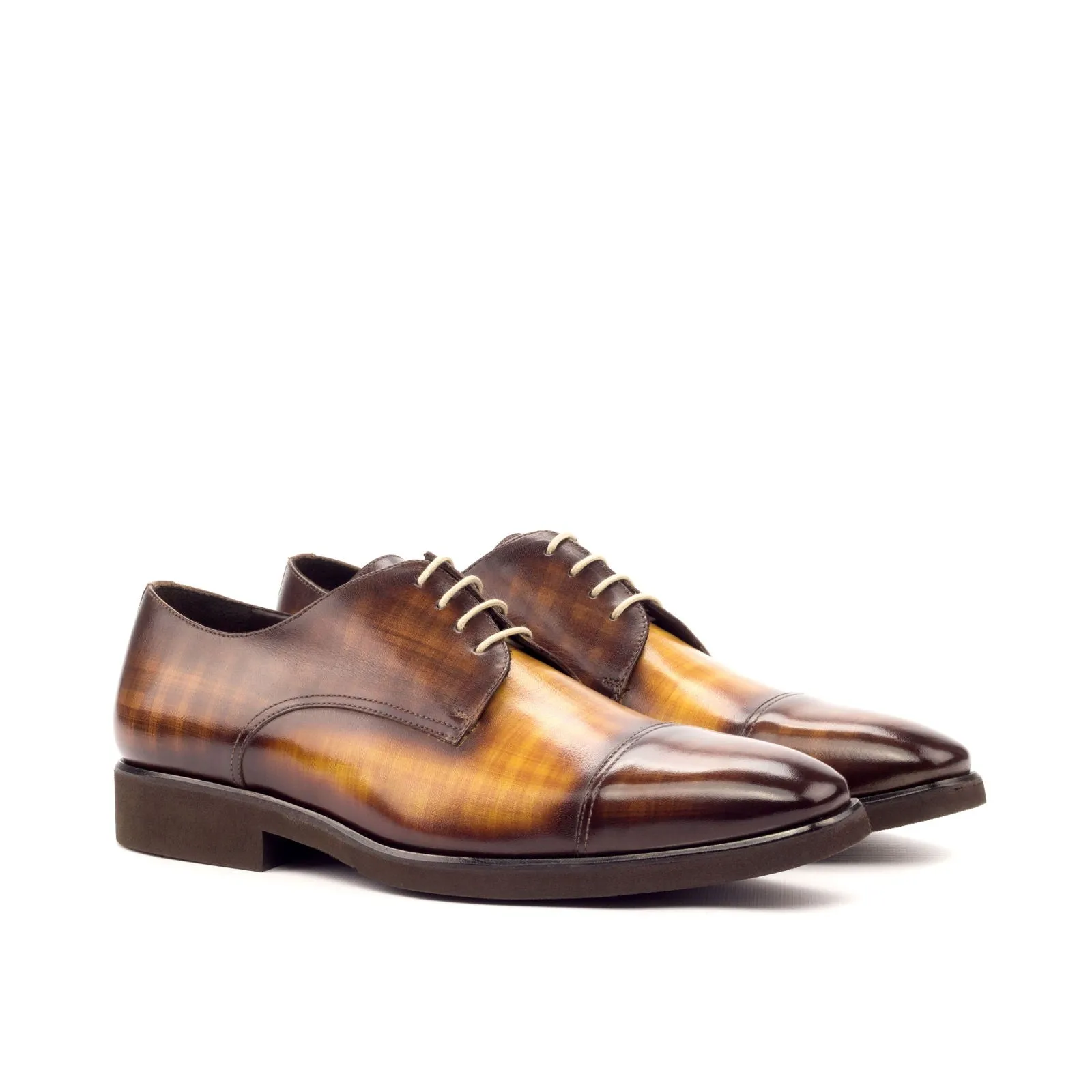 Dapperfam Shoes DapperFam Vero in Brown / Cognac Men's Hand-Painted Patina Derby