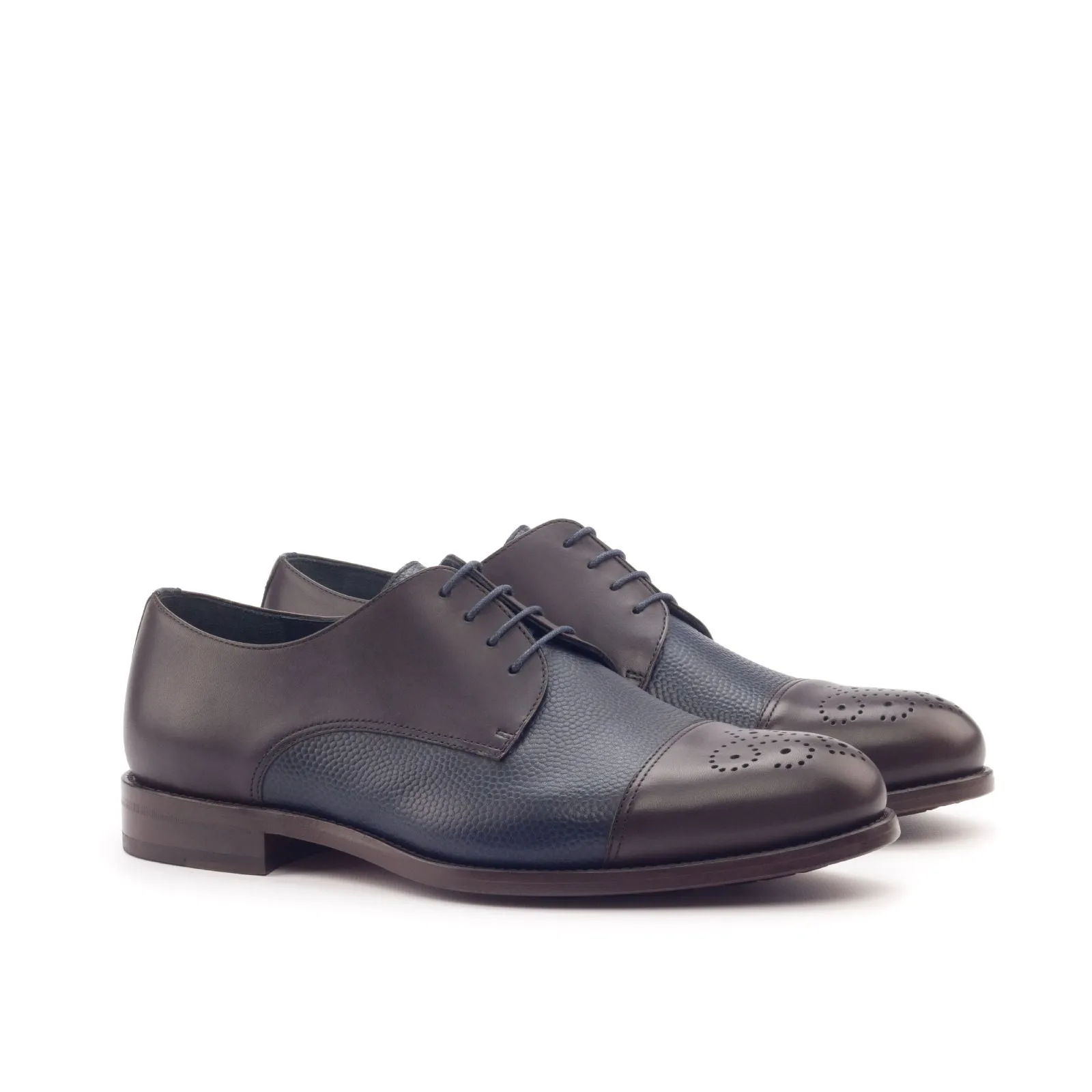 Dapperfam Shoes DapperFam Vero in Dark Brown / Navy Men's Italian Leather & Italian Pebble Grain Leather Derby