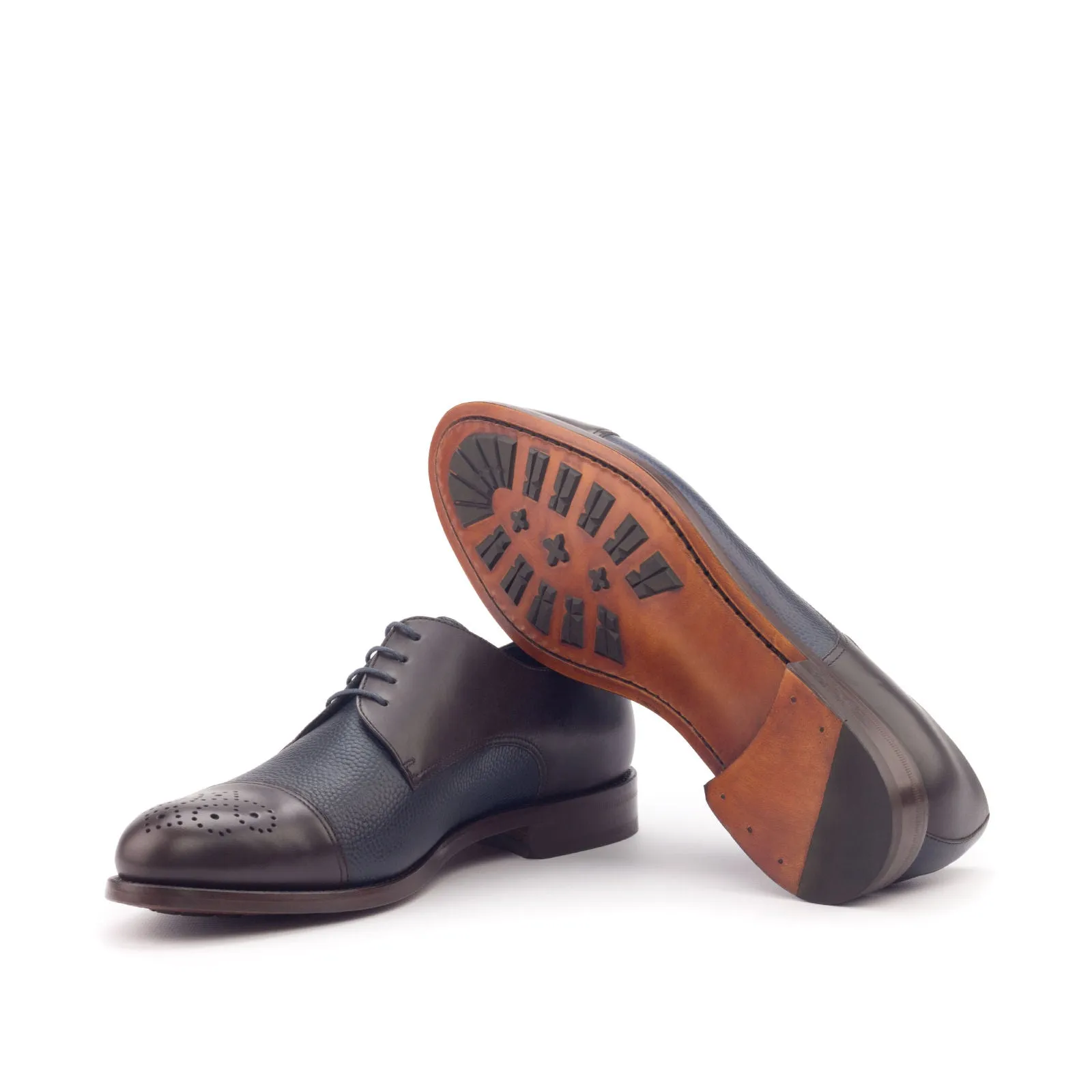 Dapperfam Shoes DapperFam Vero in Dark Brown / Navy Men's Italian Leather & Italian Pebble Grain Leather Derby