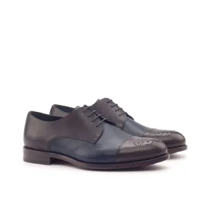 Dapperfam Shoes DapperFam Vero in Dark Brown / Navy Men's Italian Leather & Italian Pebble Grain Leather Derby