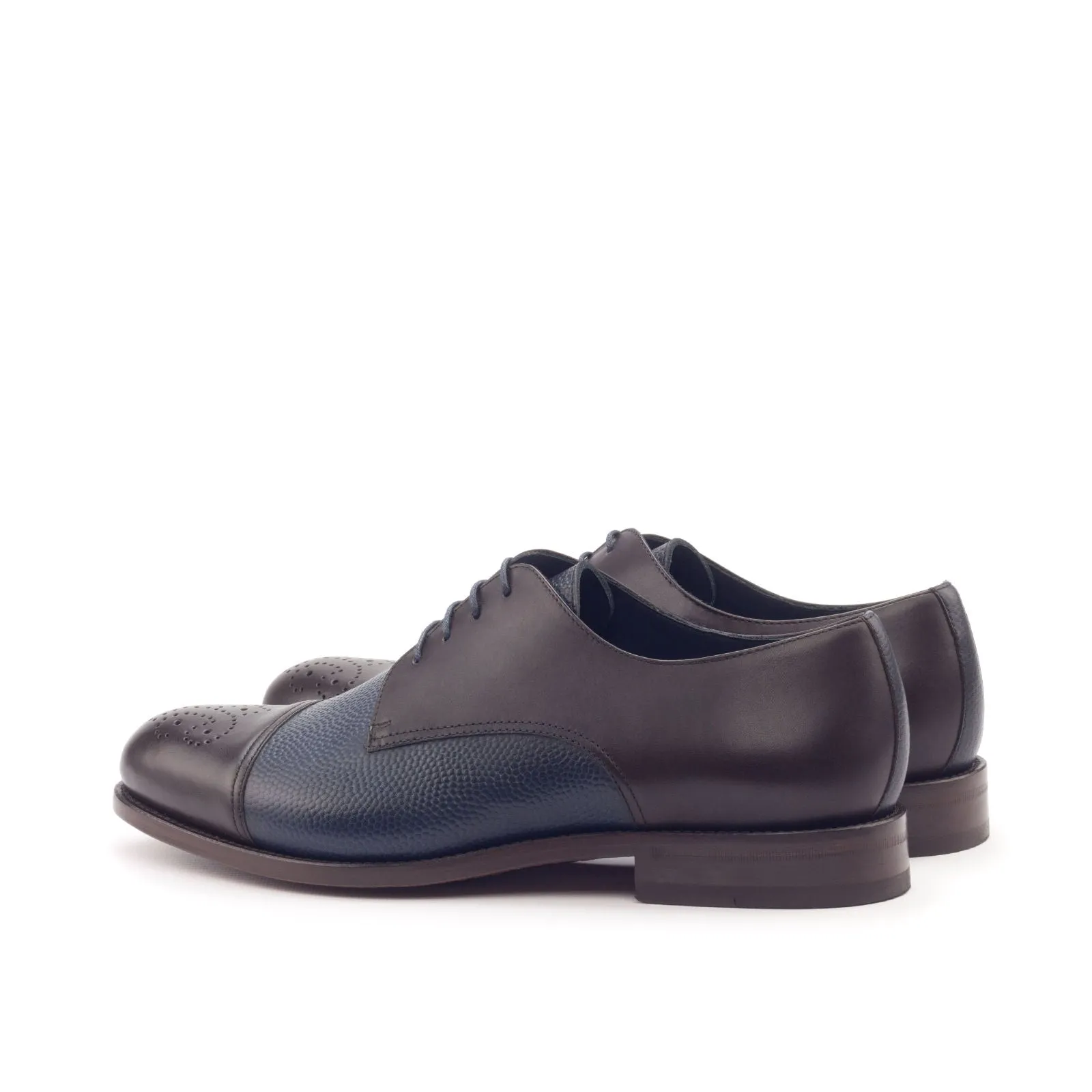 Dapperfam Shoes DapperFam Vero in Dark Brown / Navy Men's Italian Leather & Italian Pebble Grain Leather Derby