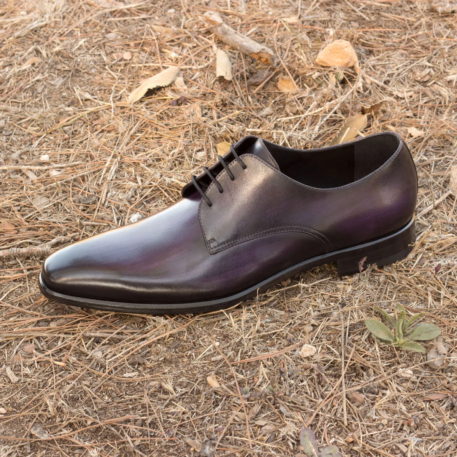 Dapperfam Shoes DapperFam Vero in Purple Men's Hand-Painted Patina Derby