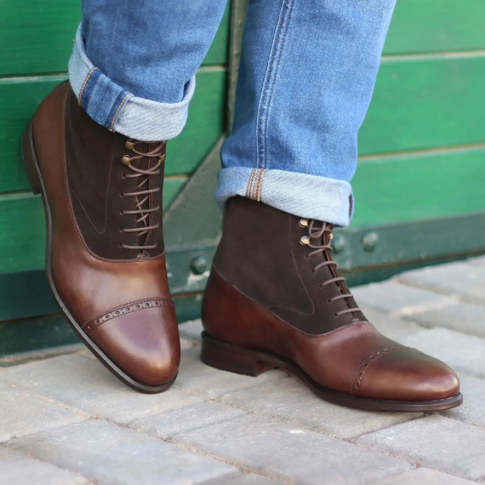 Dapperfam Shoes DapperFam Vittorio in Dark Brown Men's Lux Suede & Italian Leather Balmoral Boot