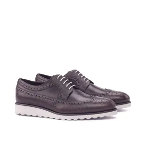 Dapperfam Shoes DapperFam Zephyr in Dark Brown Men's Italian Leather & Italian Pebble Grain Leather Longwing Blucher