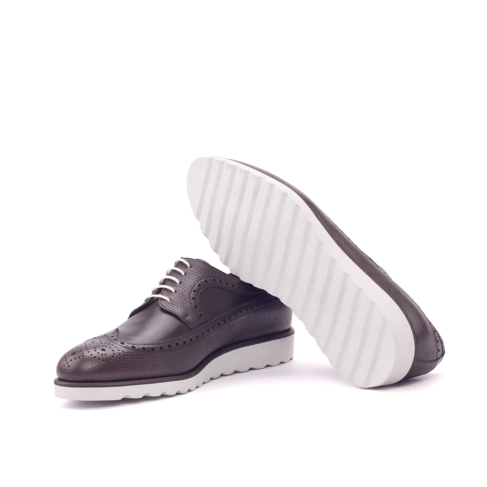 Dapperfam Shoes DapperFam Zephyr in Dark Brown Men's Italian Leather & Italian Pebble Grain Leather Longwing Blucher