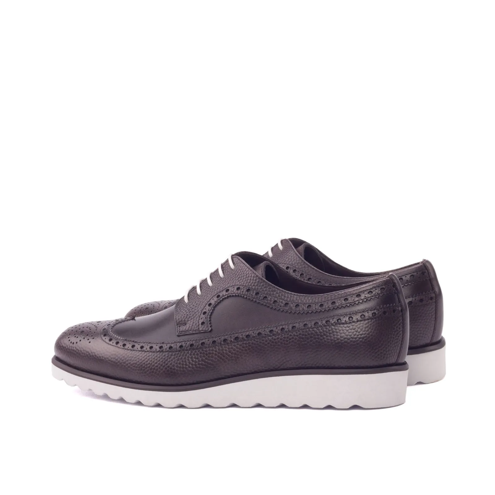 Dapperfam Shoes DapperFam Zephyr in Dark Brown Men's Italian Leather & Italian Pebble Grain Leather Longwing Blucher