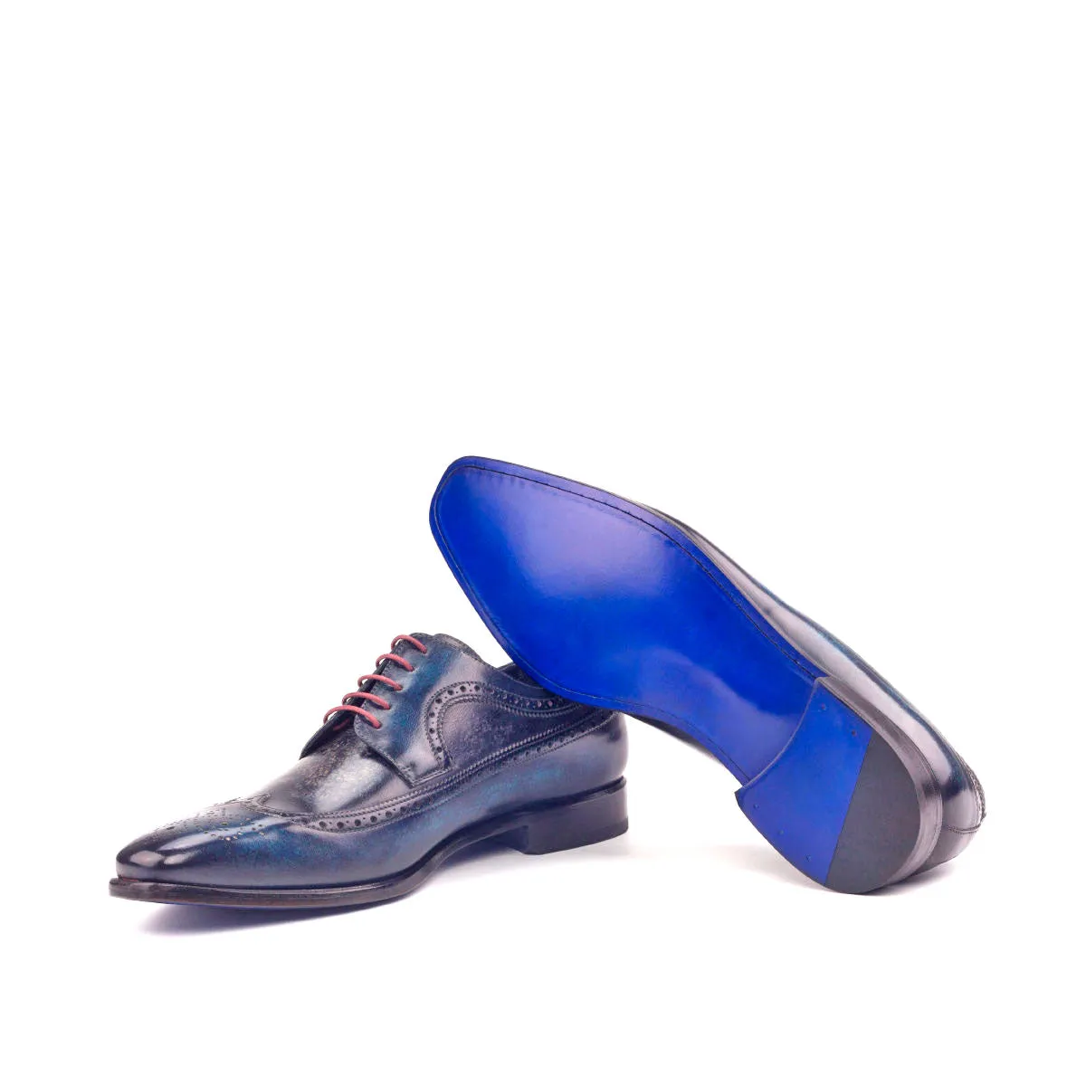 Dapperfam Shoes DapperFam Zephyr in Denim / Grey Men's Hand-Painted Patina Longwing Blucher