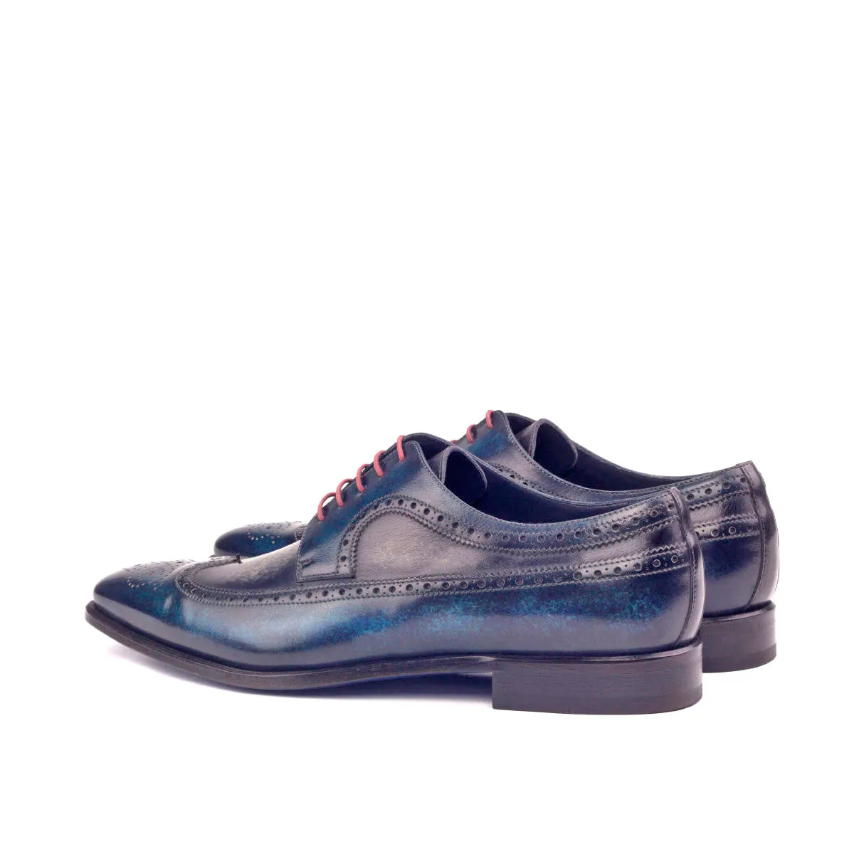 Dapperfam Shoes DapperFam Zephyr in Denim / Grey Men's Hand-Painted Patina Longwing Blucher
